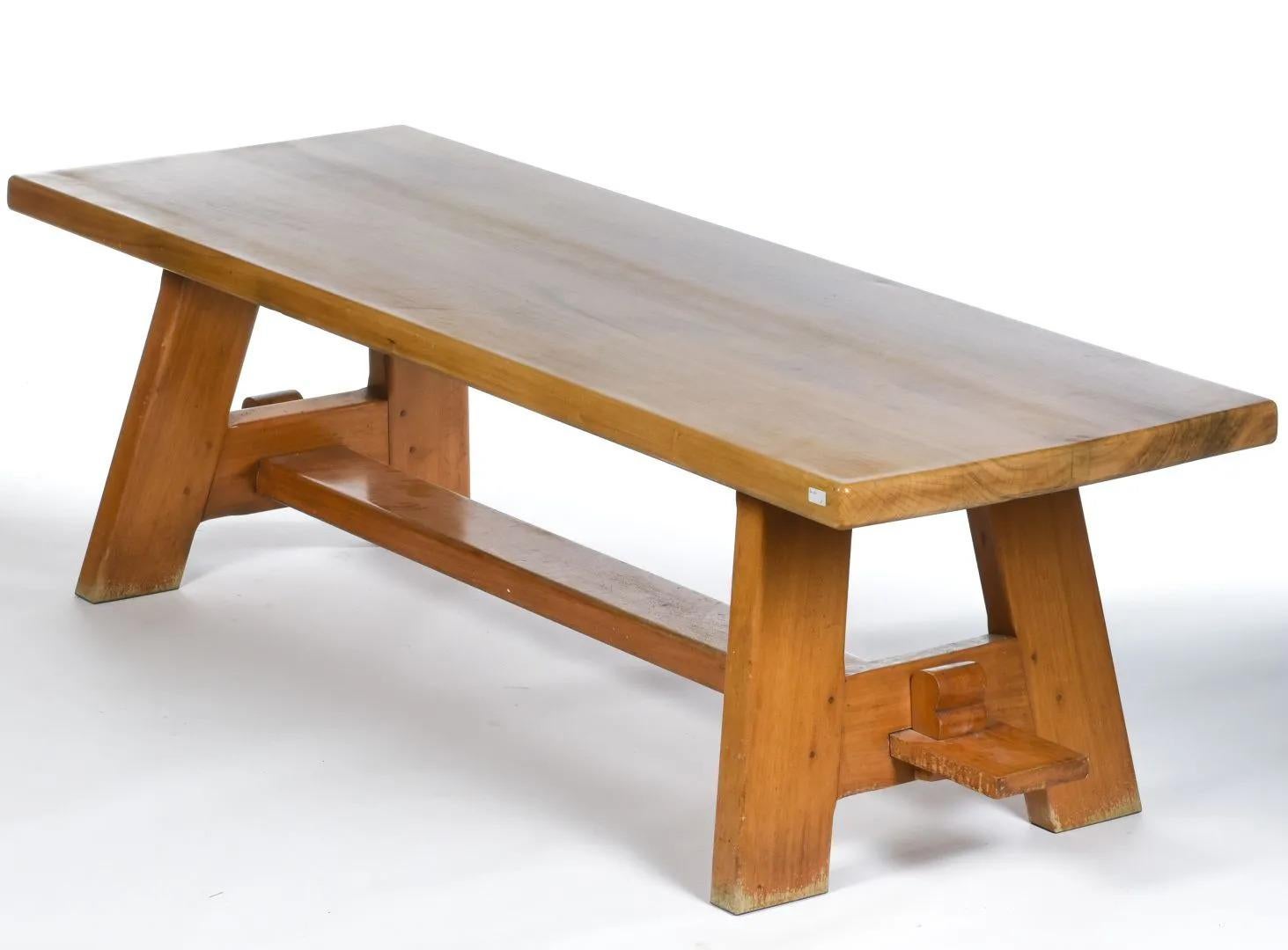 French Large midcentury modern Table , Solid walnut , Charlotte Perriand style, 1940-1950 For Sale