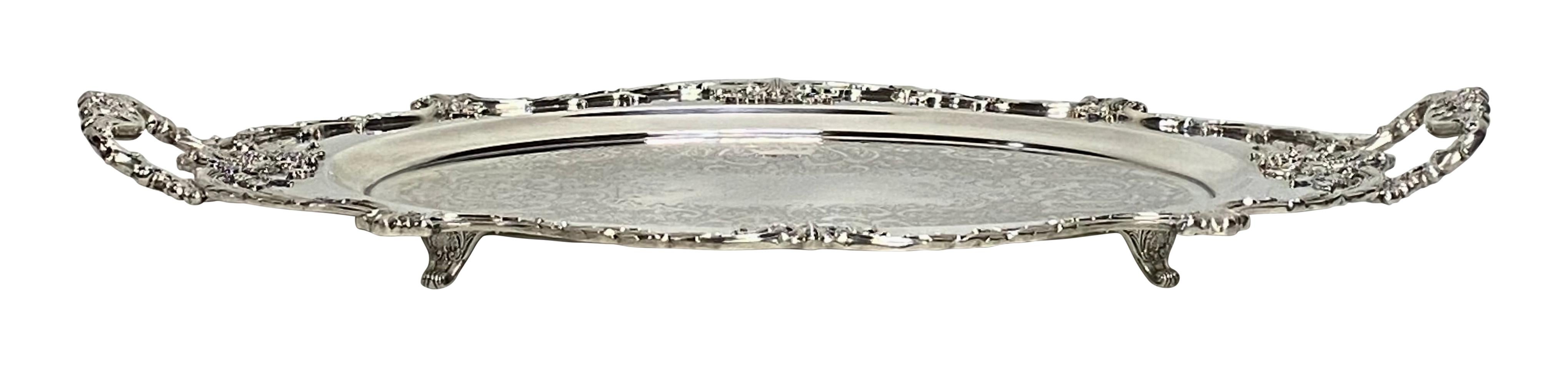 Large Classic Style Wallace Silver Plate Footed Serving Tray 2