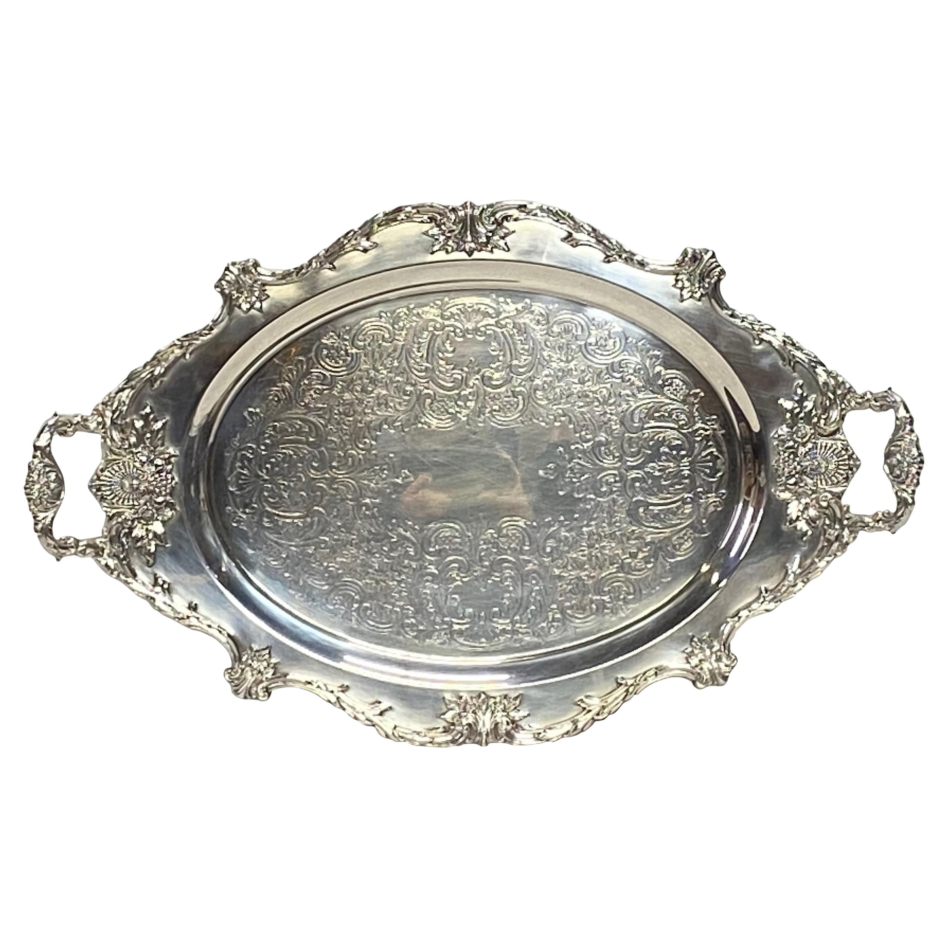 Large Classic Style Wallace Silver Plate Footed Serving Tray