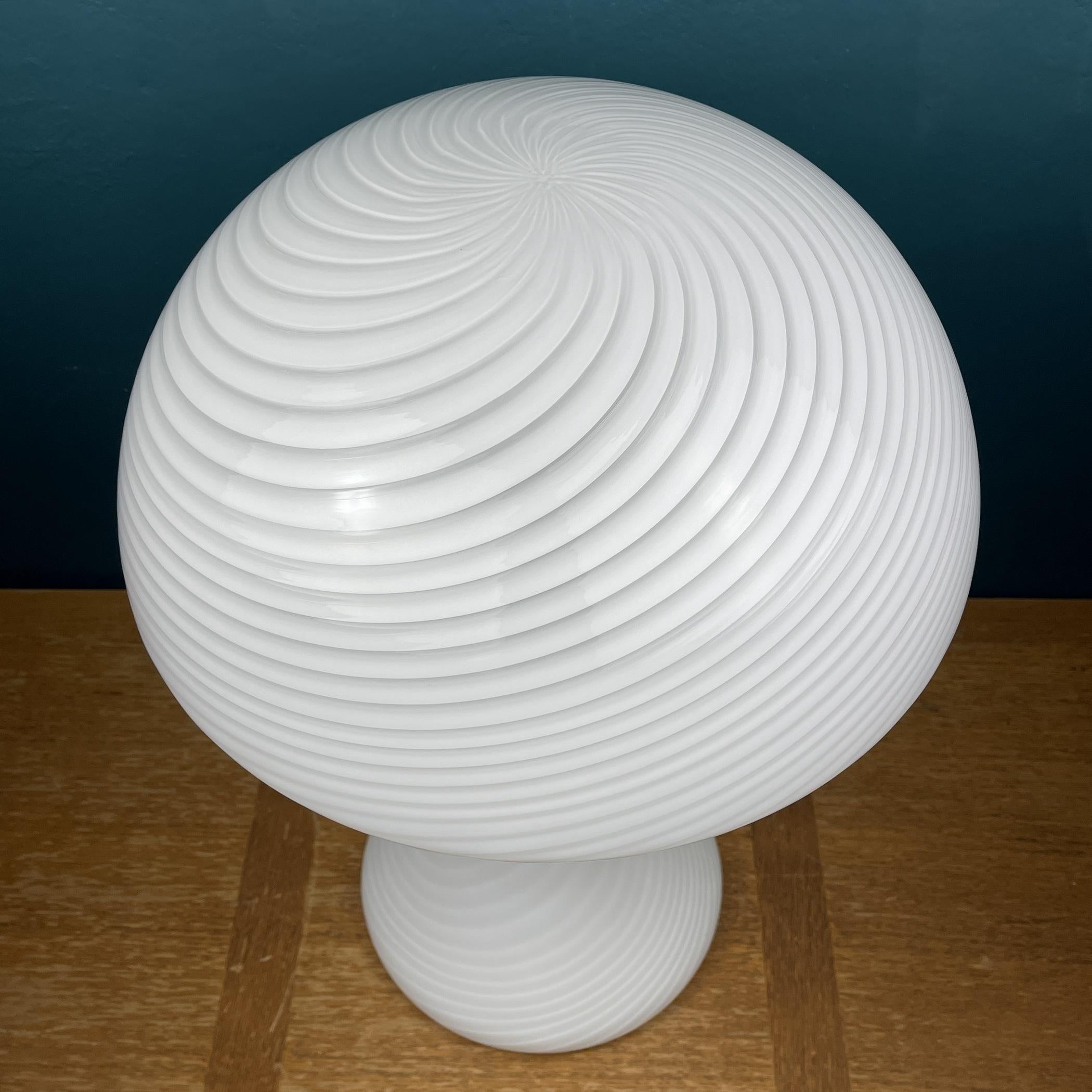 Italian Large Classic Swirl Murano Table Lamp Mushroom Italy 1970s For Sale