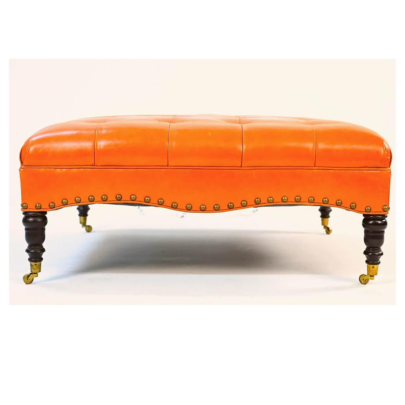 American Classical Large Classic Tufted Leather Ottoman