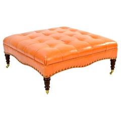 Large Classic Tufted Leather Ottoman