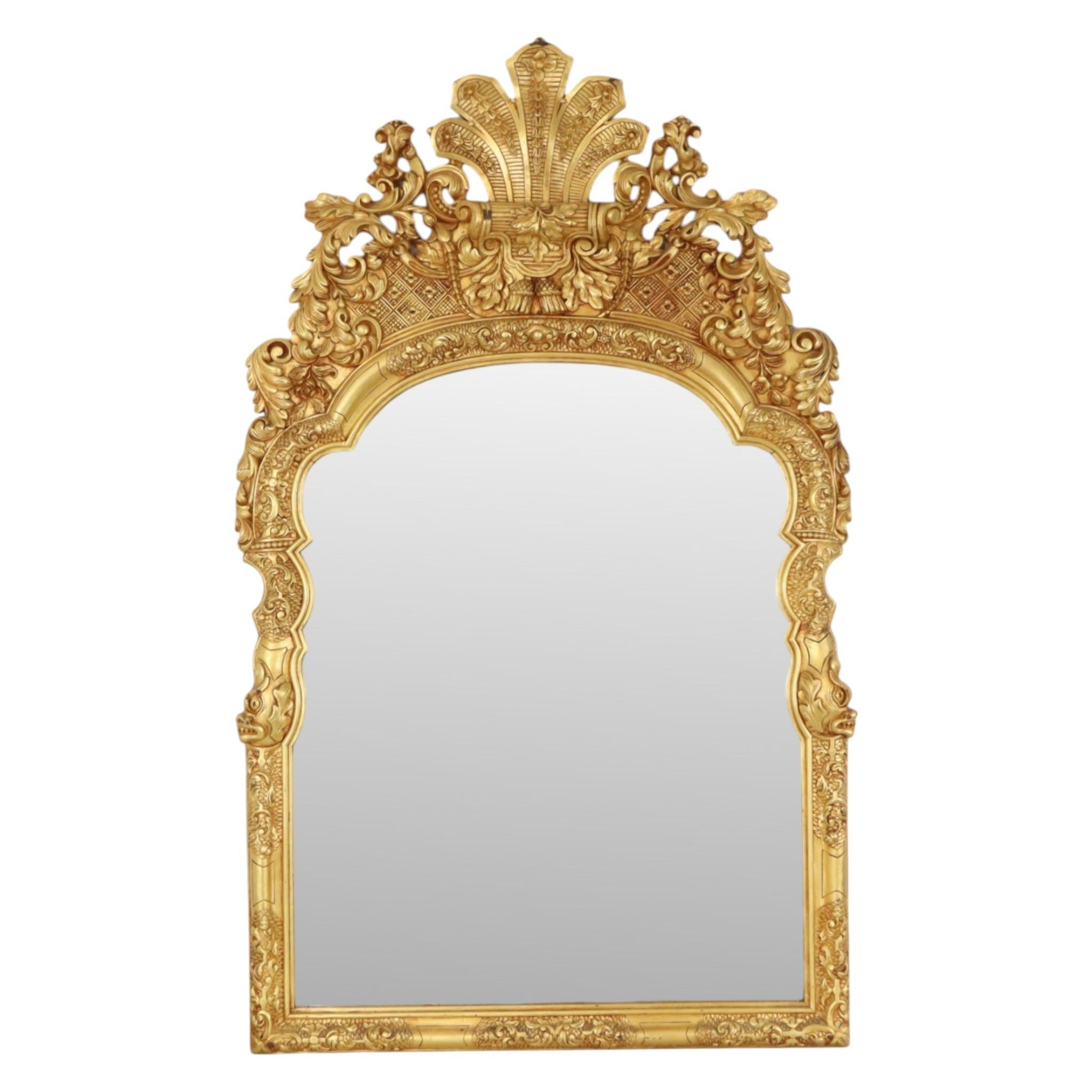 Large Classic Wooden Mirror, Rococo Style Chinoiserie, 124 cm For Sale