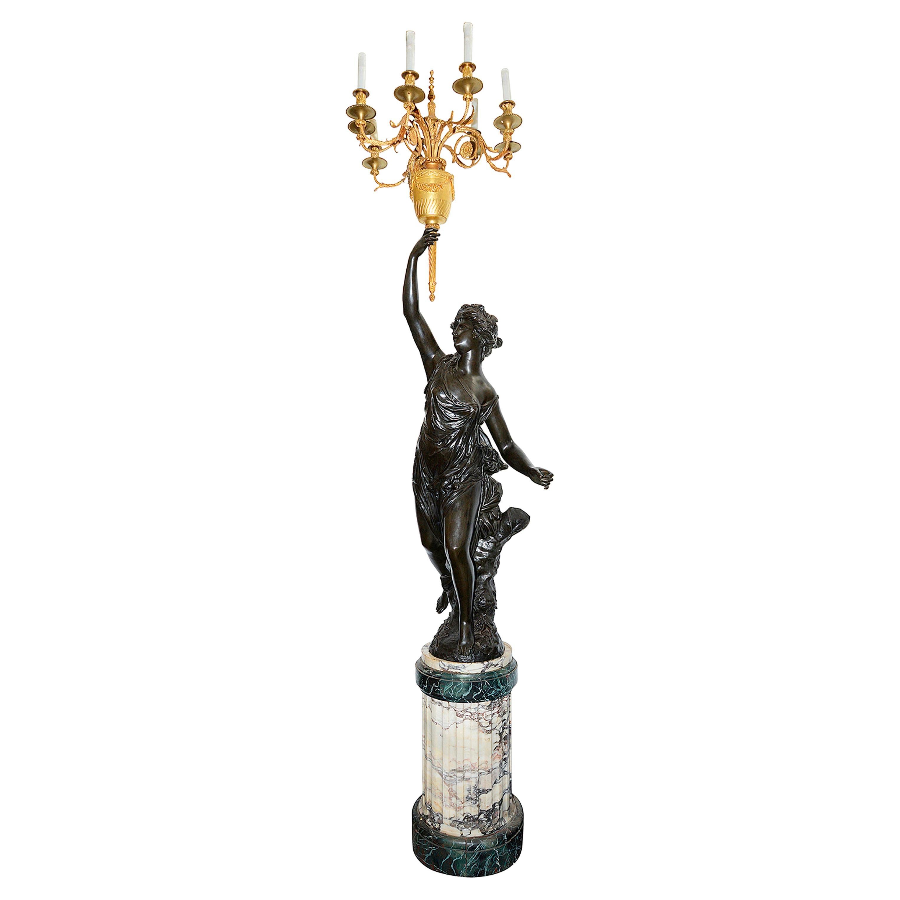 Large Classical 19th Century Bronze Candelabra For Sale