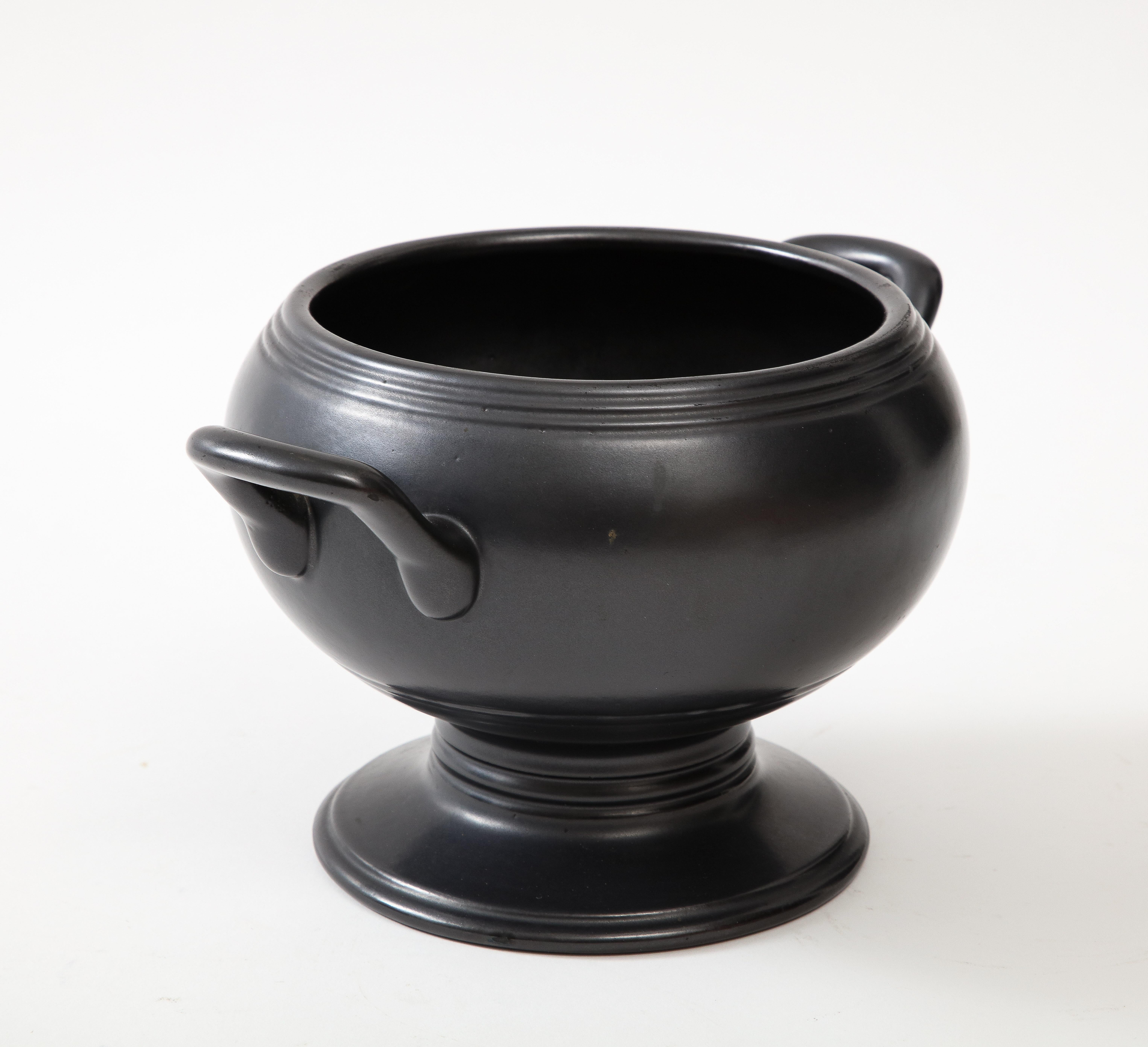 French Large Classical Black Vase with Handles, France, c. 1960