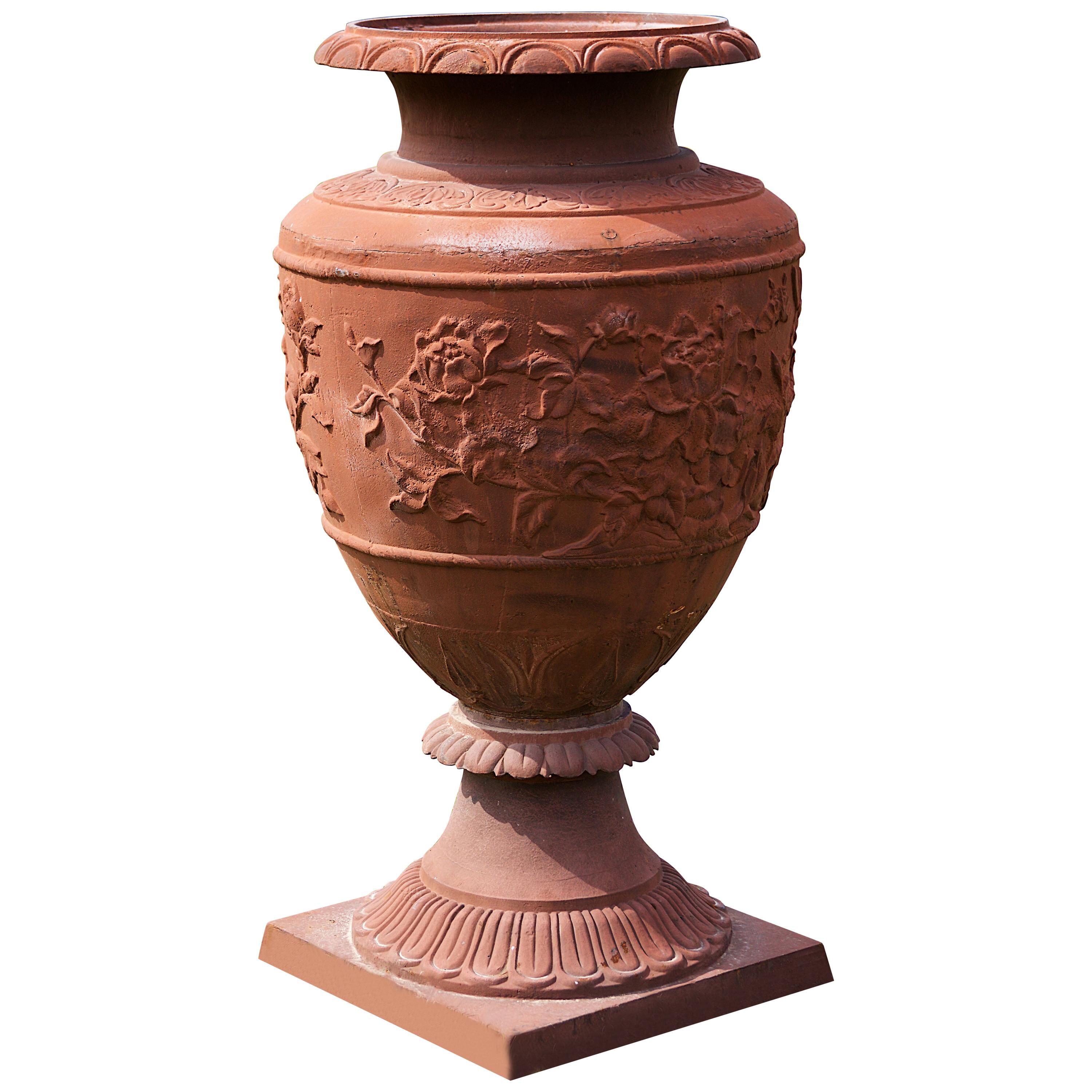 Large Classical Cast Iron Garden Vase in the 18th Century Style For Sale