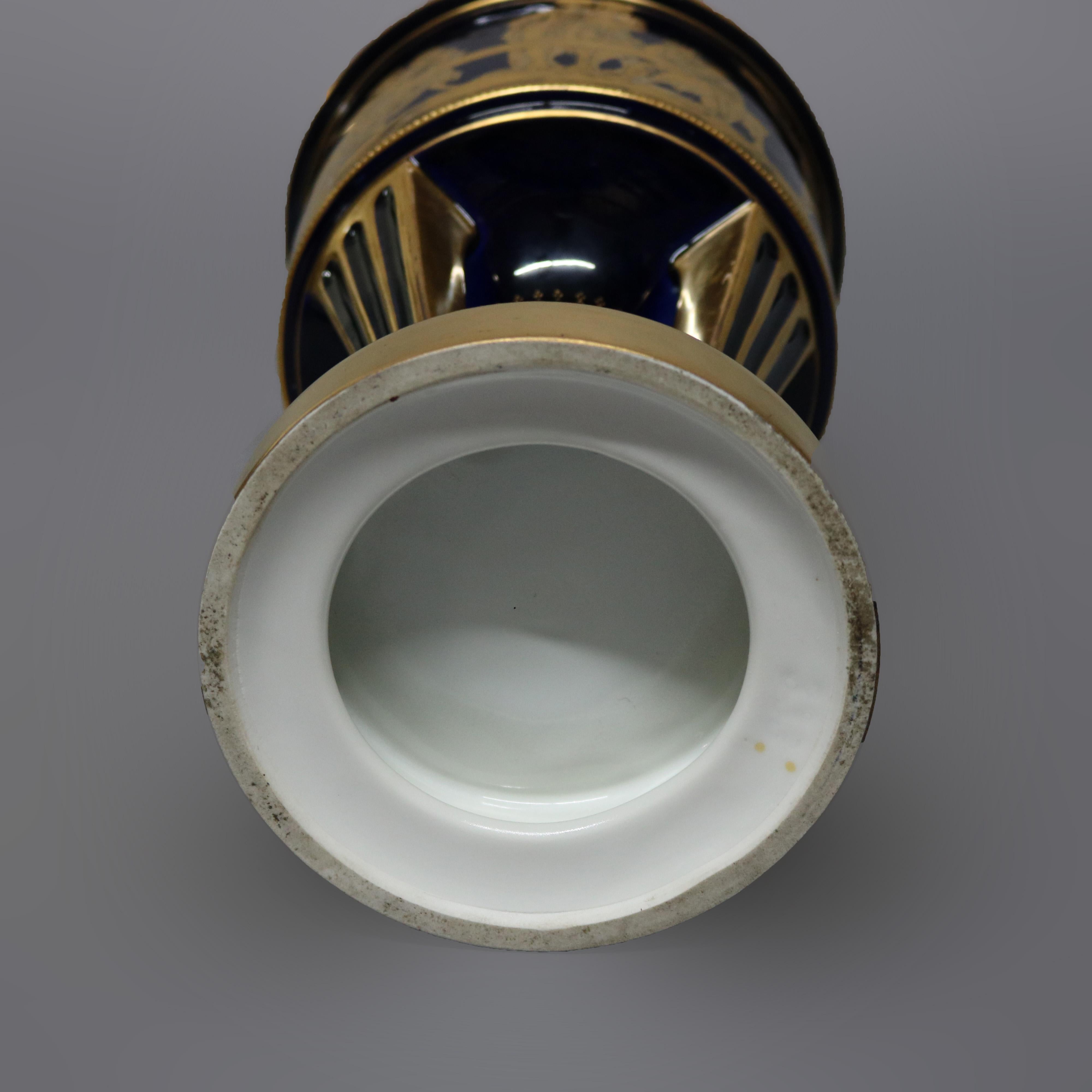 Large Classical Cobalt and Gilt Enameled Sevres School Porcelain Urn, circa 1920 12