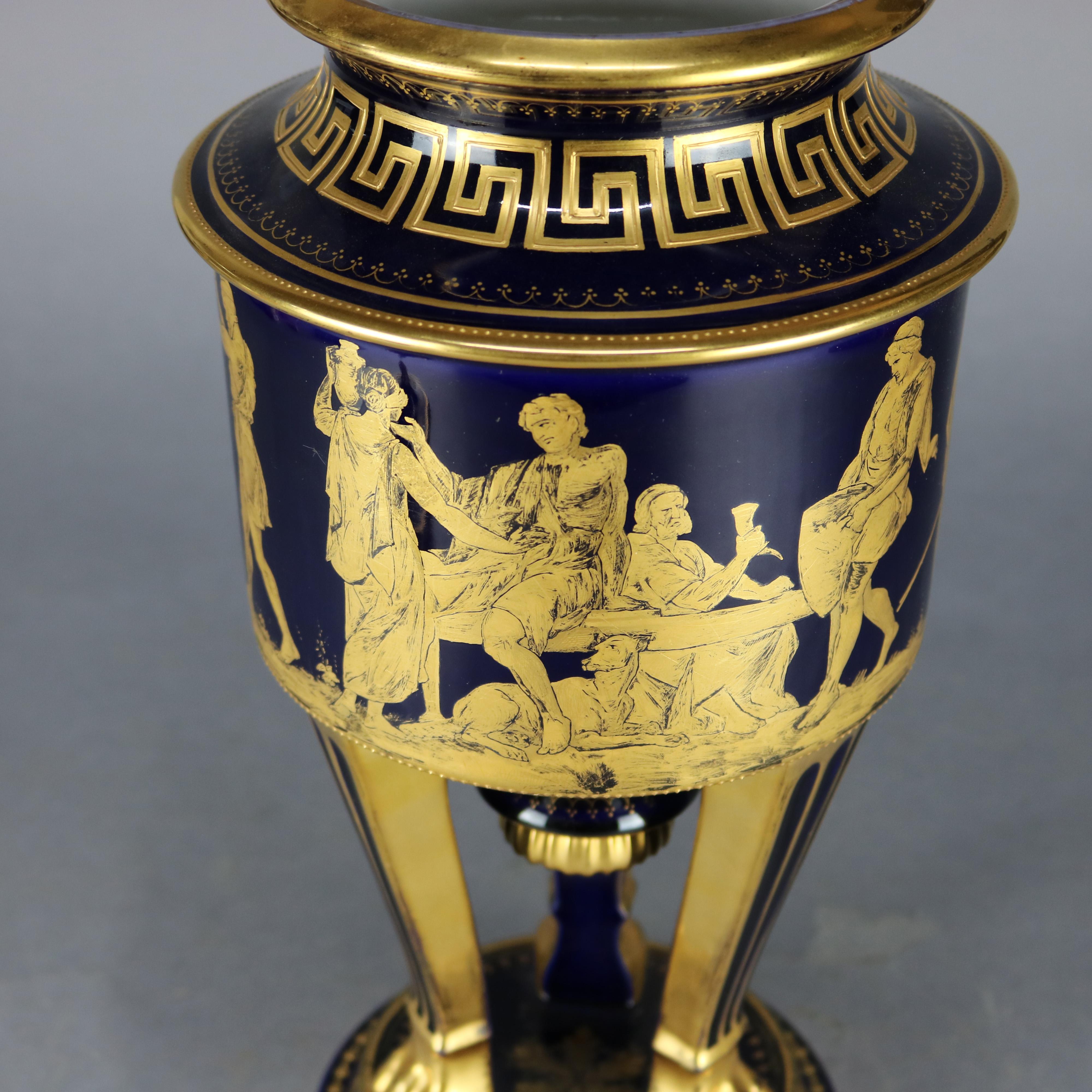 Large Classical Cobalt and Gilt Enameled Sevres School Porcelain Urn, circa 1920 1