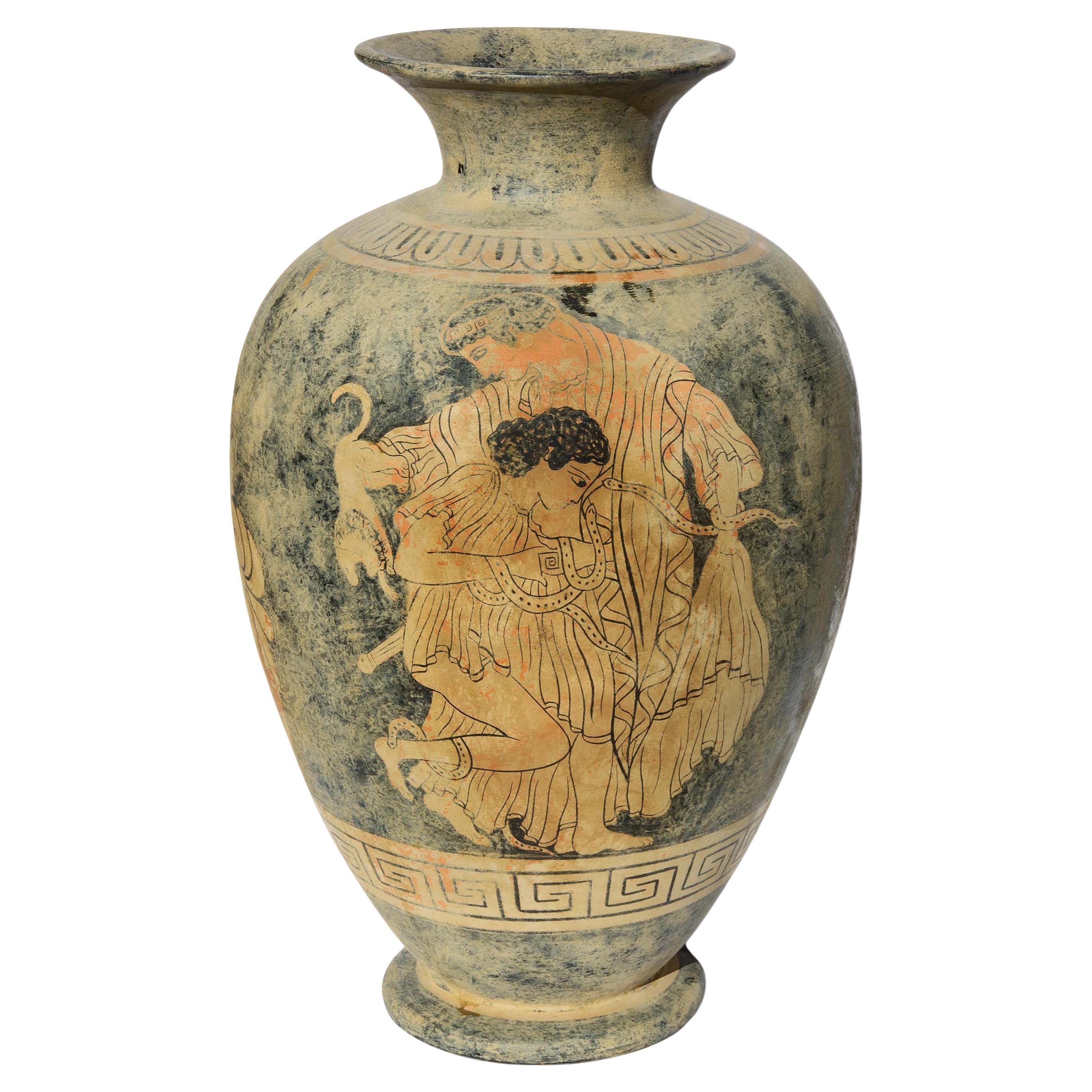 Large Classical Etruscan Style Terracotta Vase Hand Painted