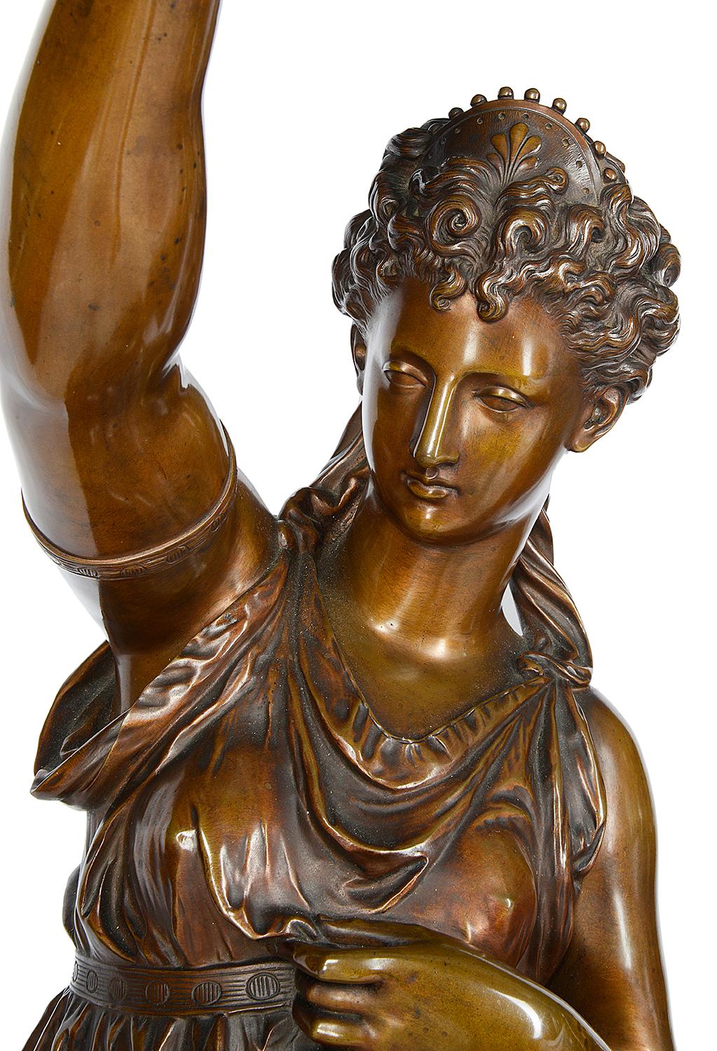 Romantic Large Classical Floor Standing Bronze Female Statues / Lamps, 19th Century For Sale