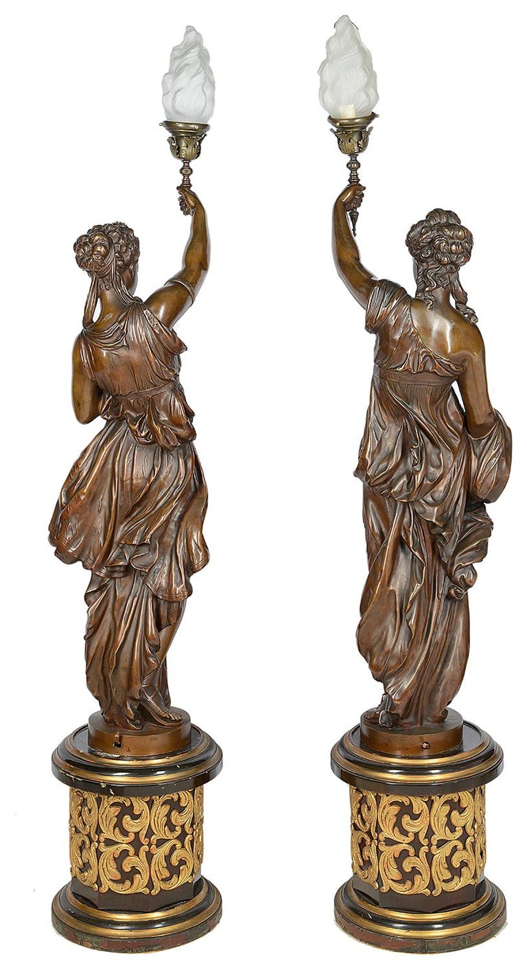 Large Classical Floor Standing Bronze Female Statues / Lamps, 19th