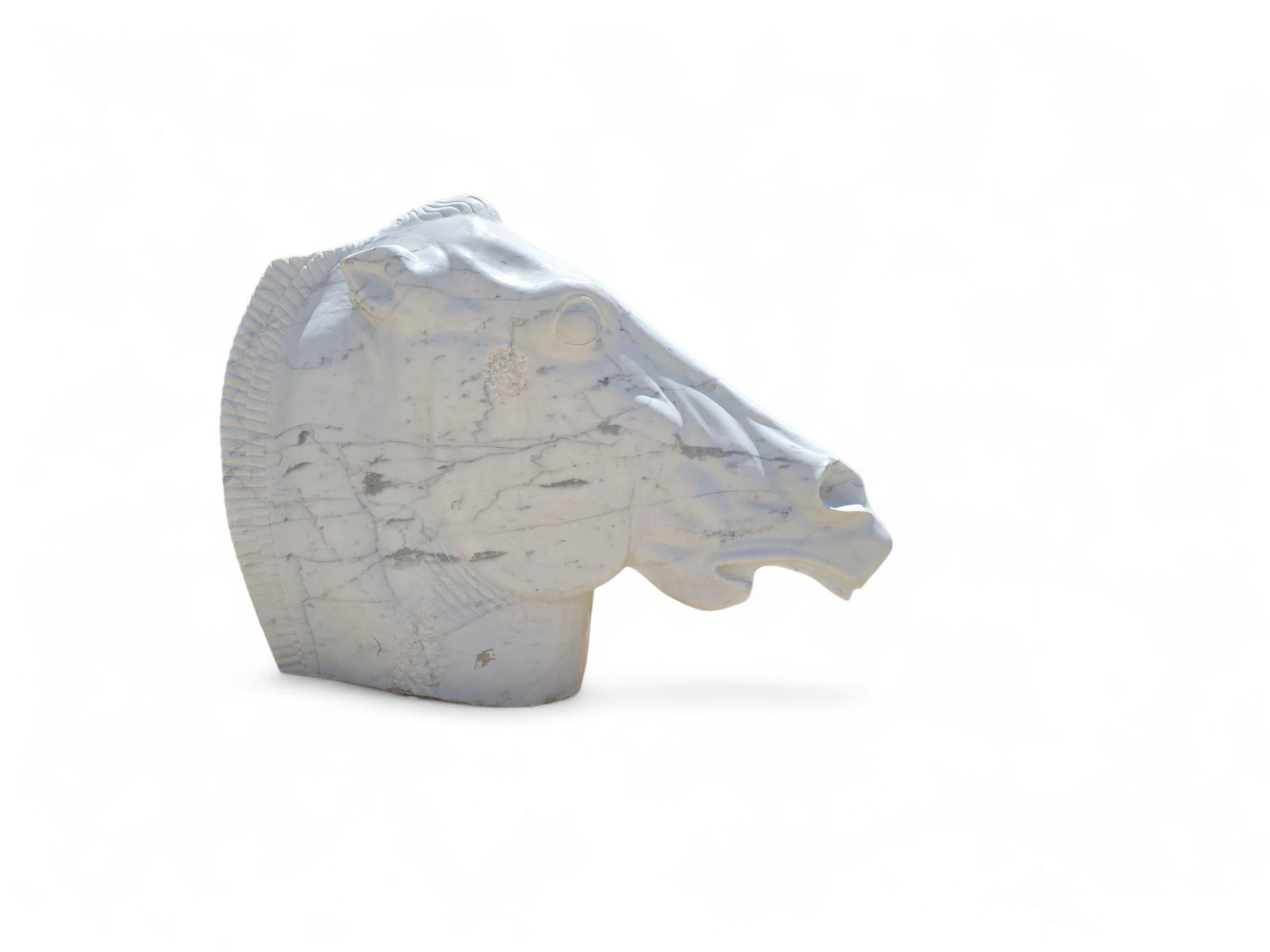 Grande scultura di testa di cavallo in stile greco classico in marmo di Carrara In condizioni buone in vendita a Madrid, ES