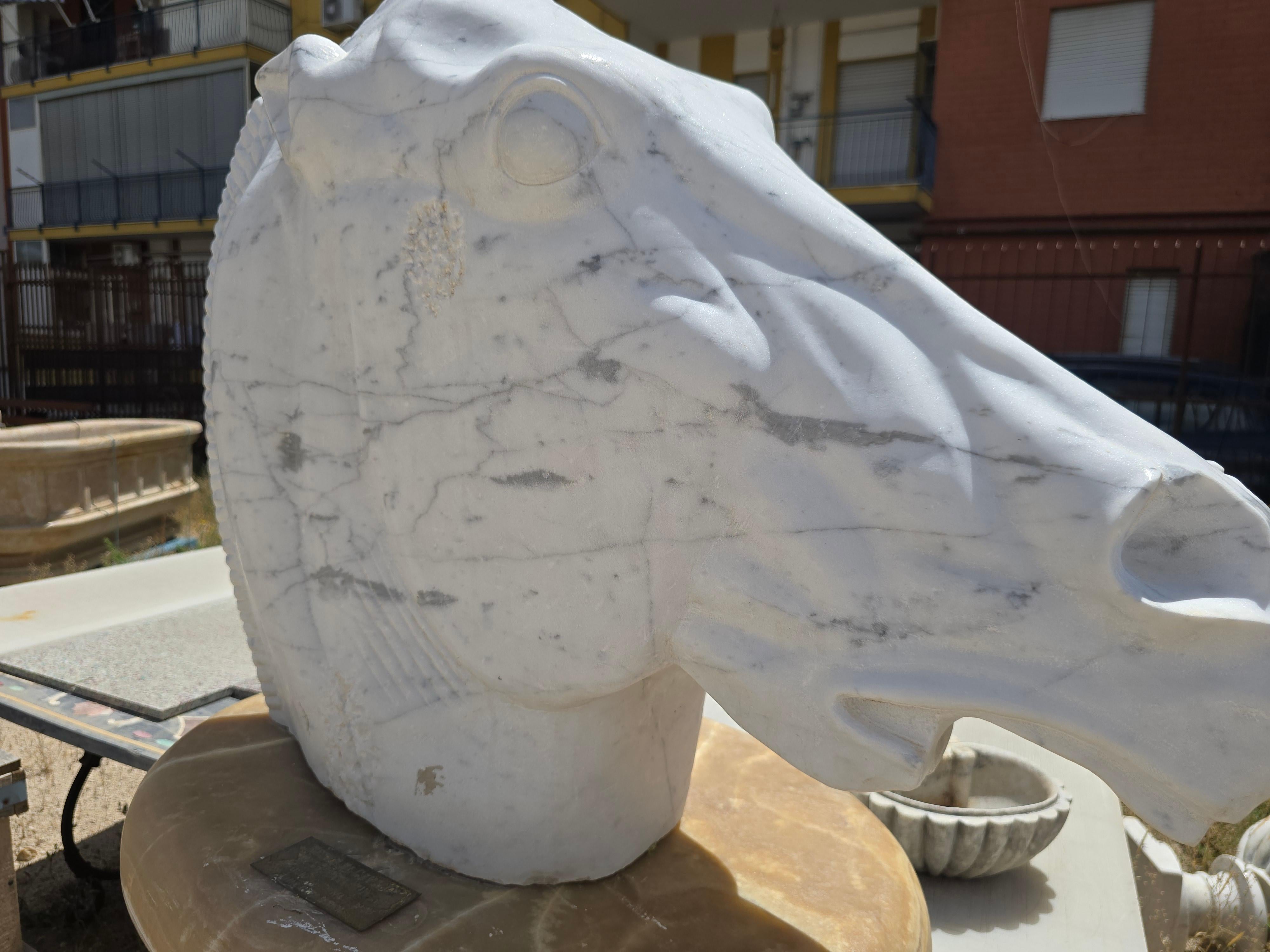 Fine XX secolo Grande scultura di testa di cavallo in stile greco classico in marmo di Carrara in vendita