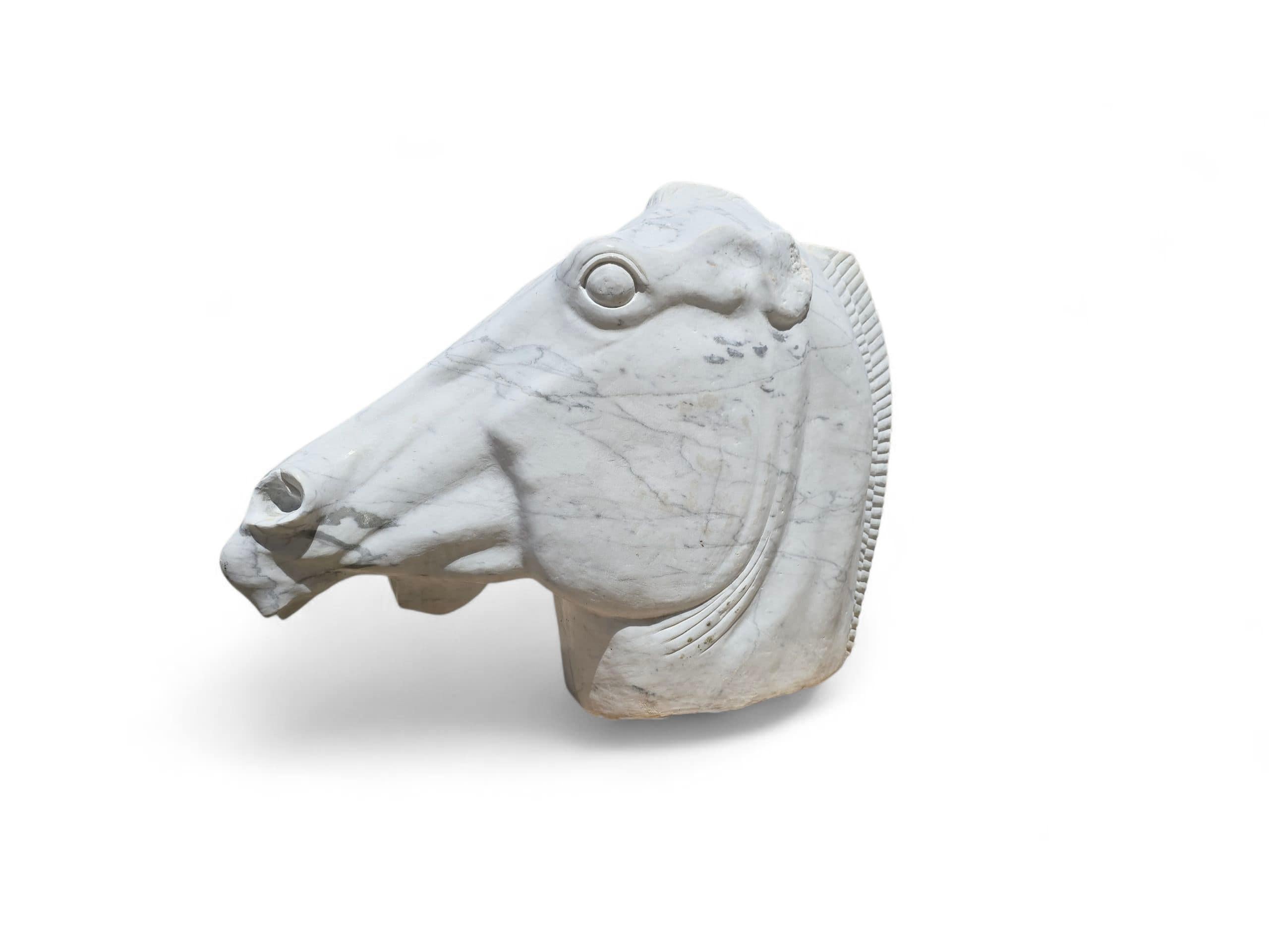 Marmo Grande scultura di testa di cavallo in stile greco classico in marmo di Carrara in vendita