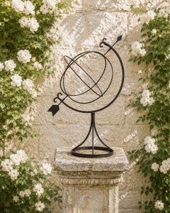 Large Classical Iron Armillary Sphere Garden Sculpture on Stand, English Estate