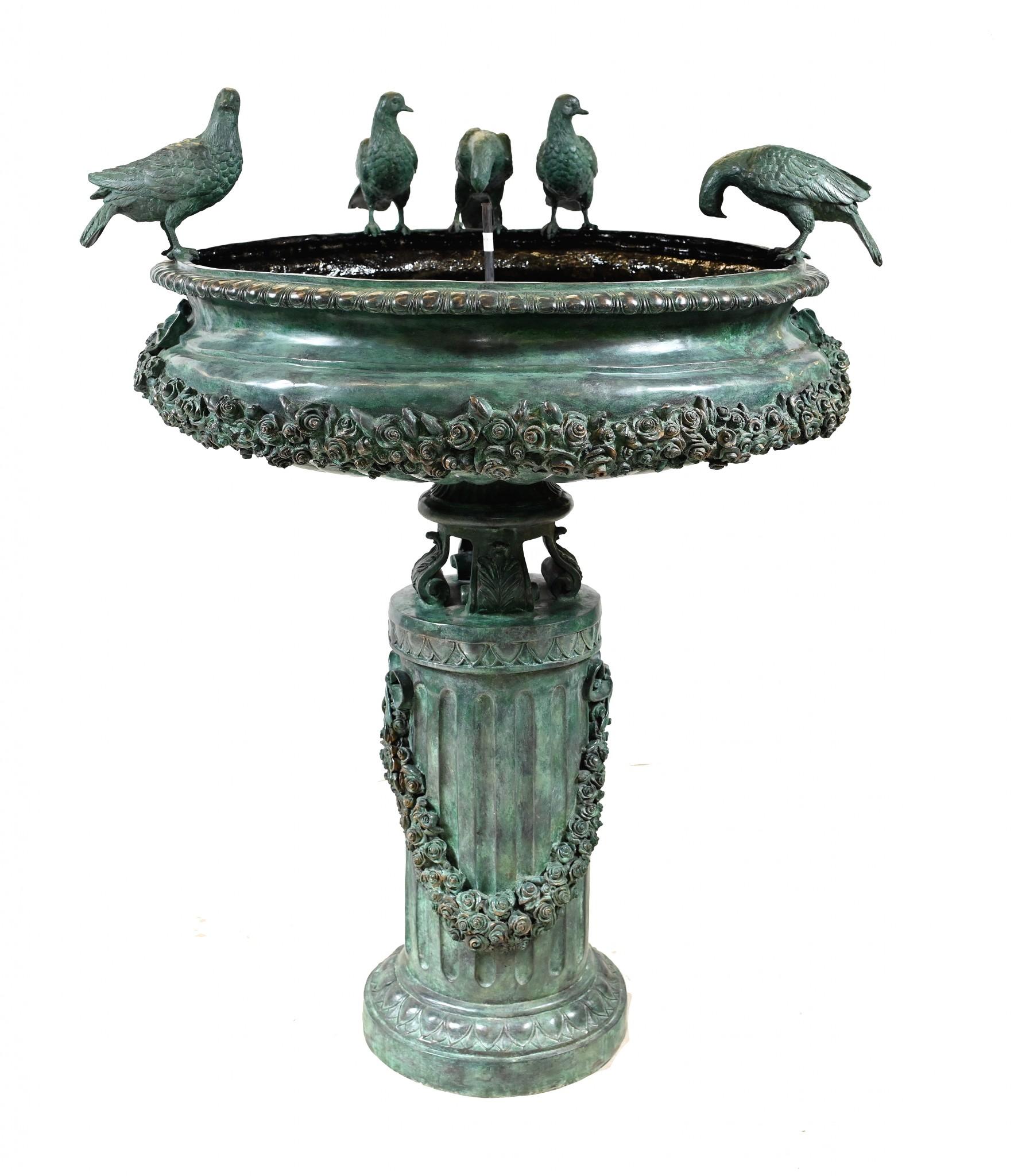 Large Classical Italian Bronze Bird Fountain Statue For Sale 5