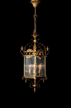 Large Classical Lantern Brass Glass Gold Pendant Lighting Lantern