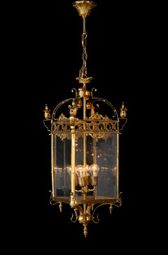 Large Classical Lantern Brass Glass Gold Pendant Lighting Lantern