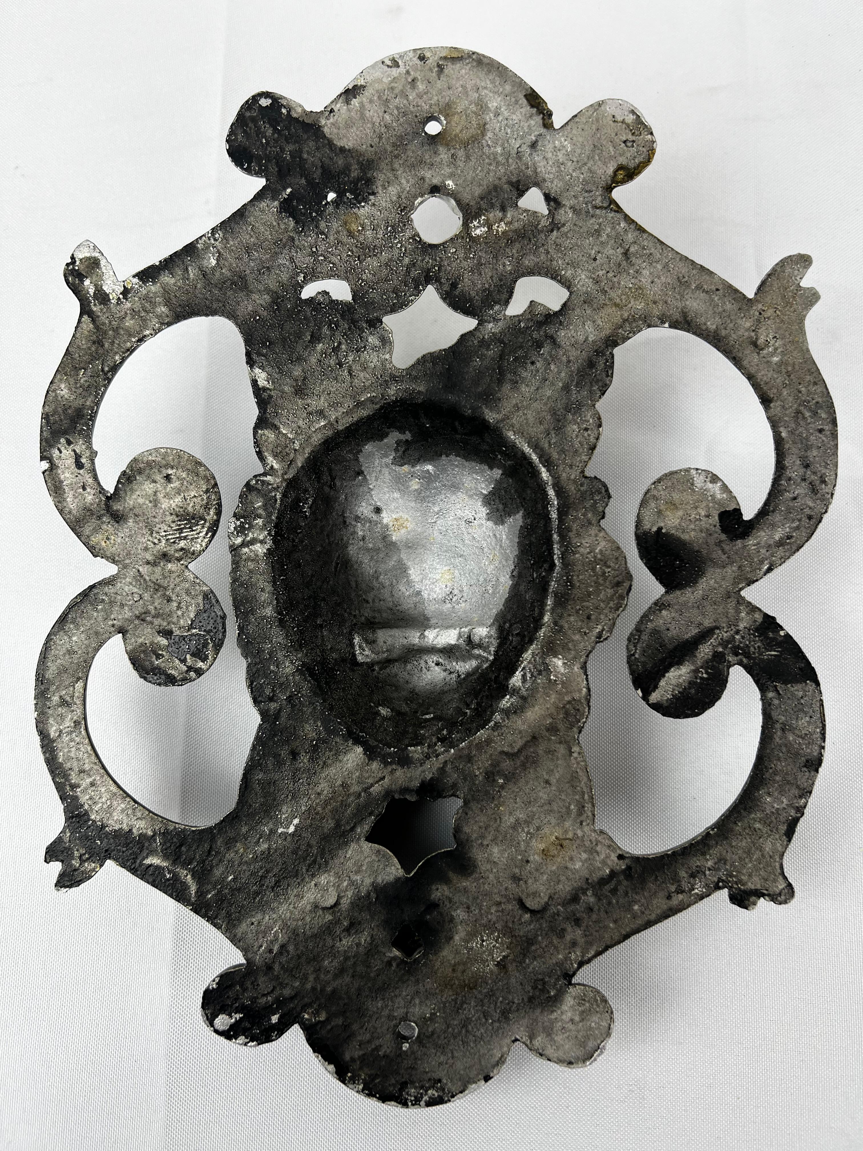 Late 20th Century Large Classical Lion Door Knocker With Foliate Scrolls For Sale