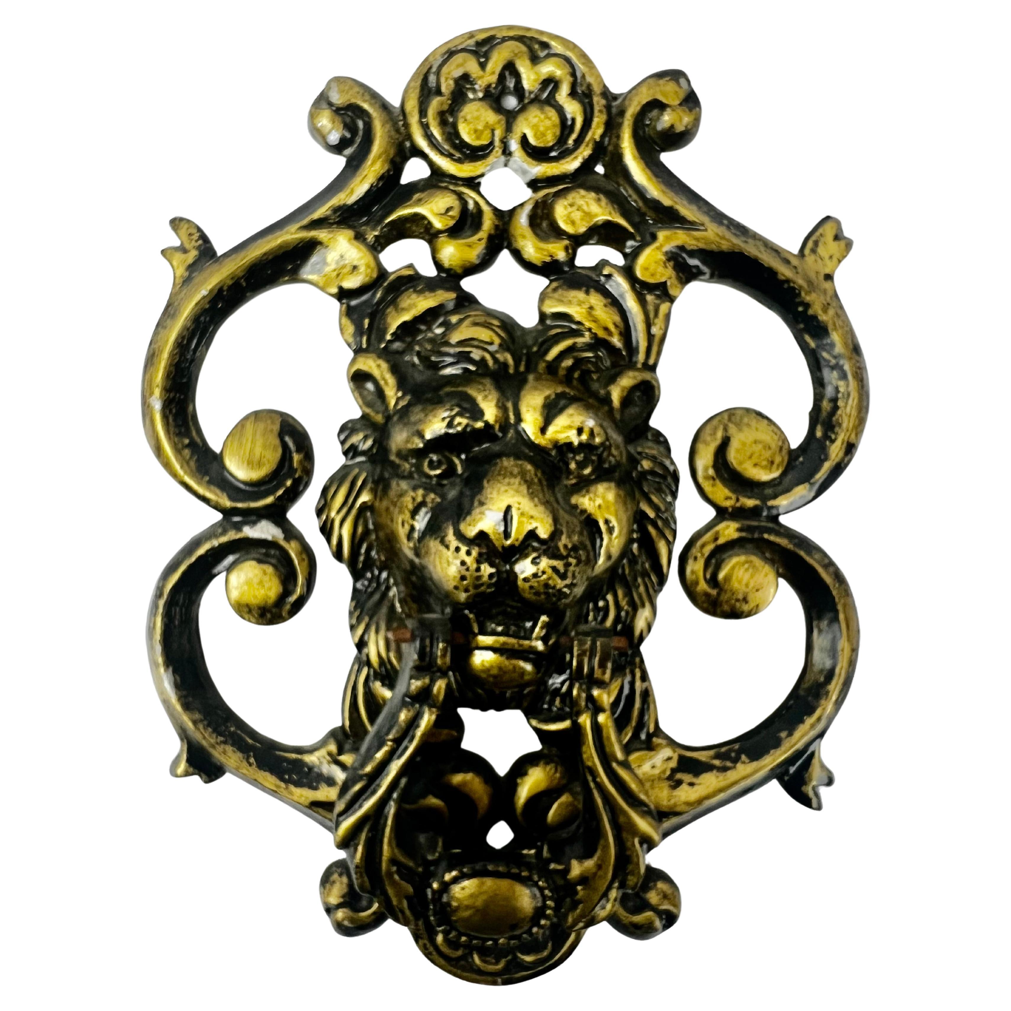 Large Classical Lion Door Knocker With Foliate Scrolls For Sale
