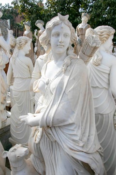 Large Classical Marble Sculpture of Diana the Huntress with Dog