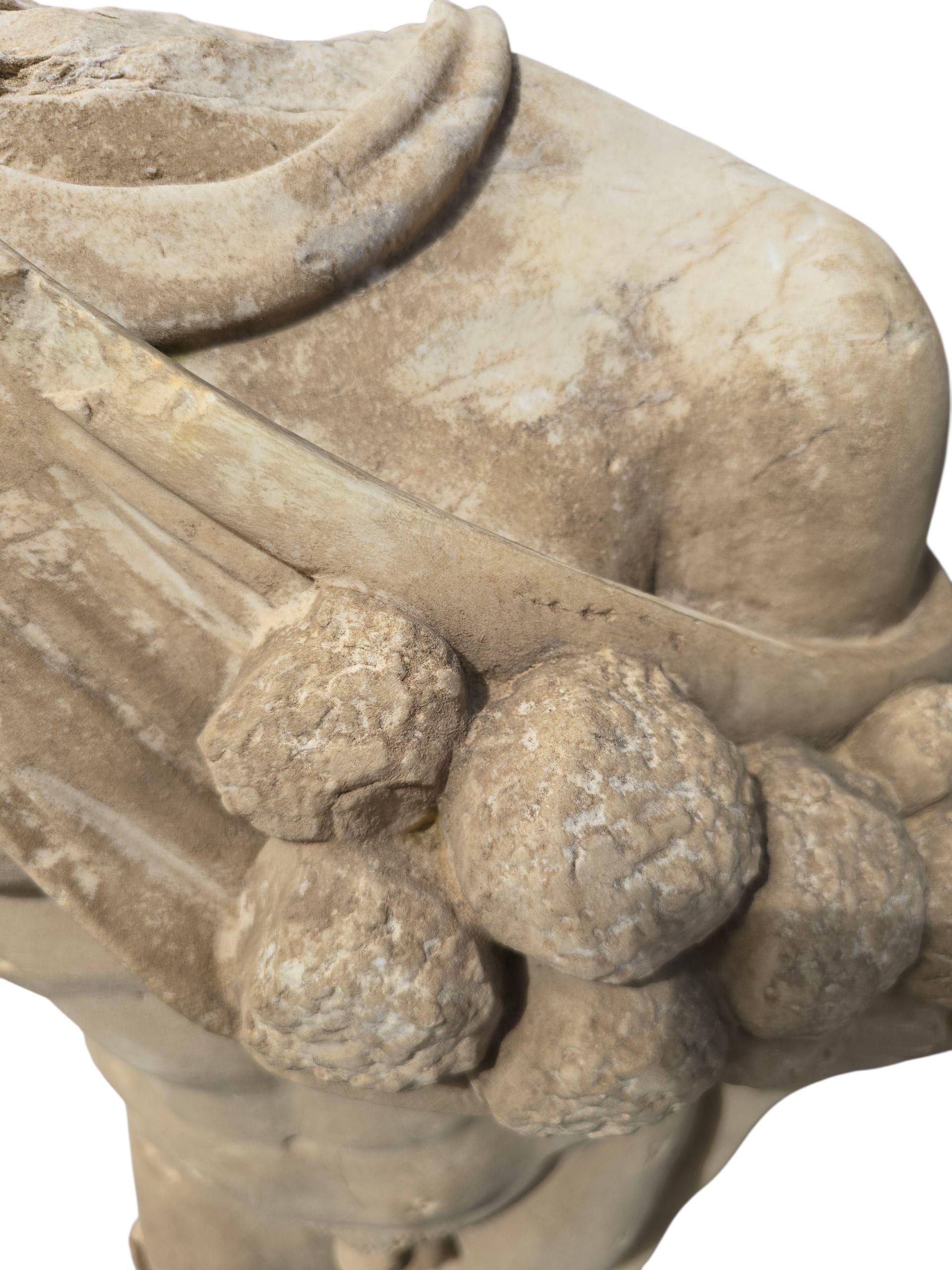Large Classical Marble Torso of Hercules on Marble Base, Early 20th Century For Sale 6