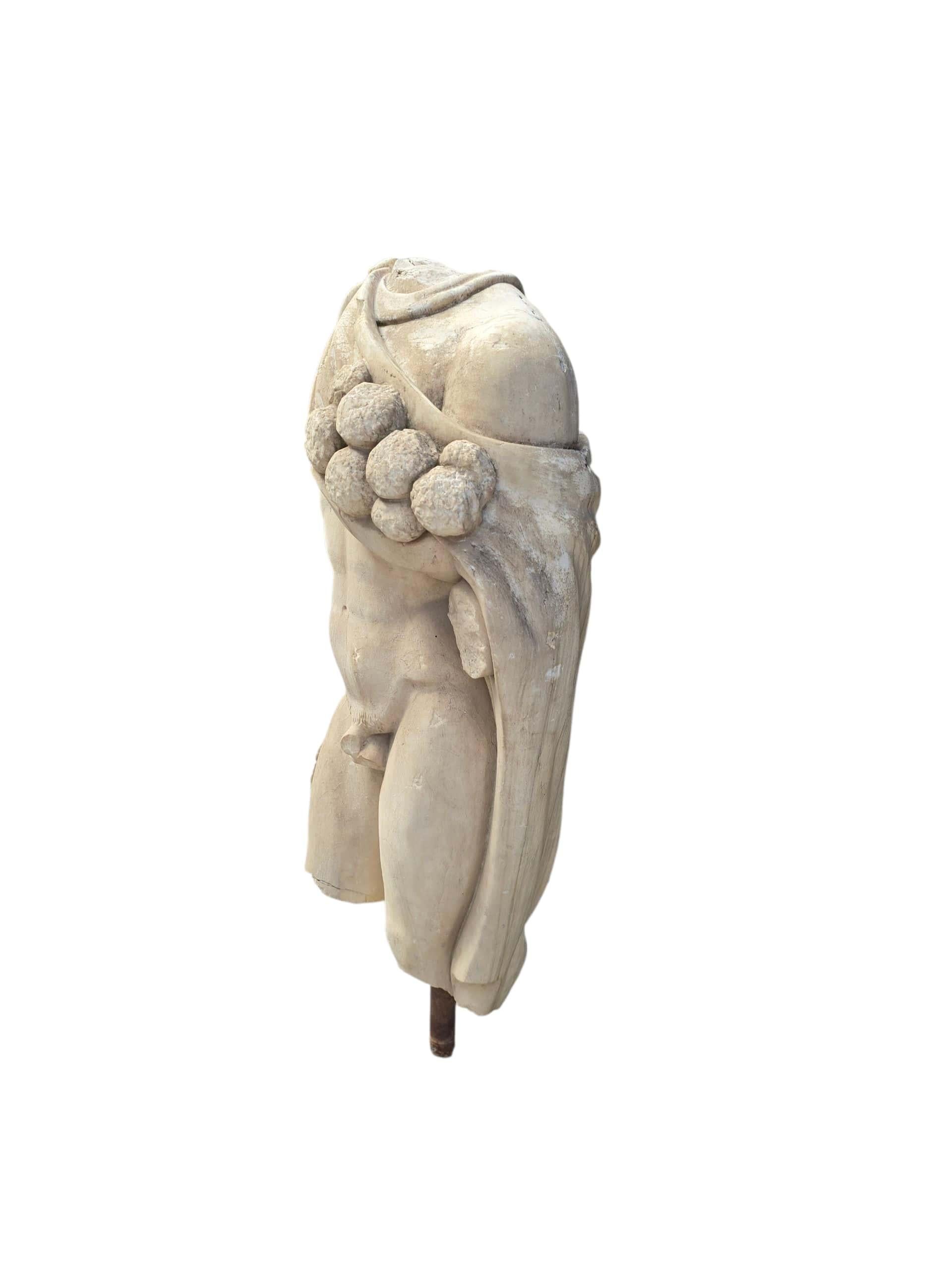 Large Classical Marble Torso of Hercules on Marble Base, Early 20th Century For Sale 1