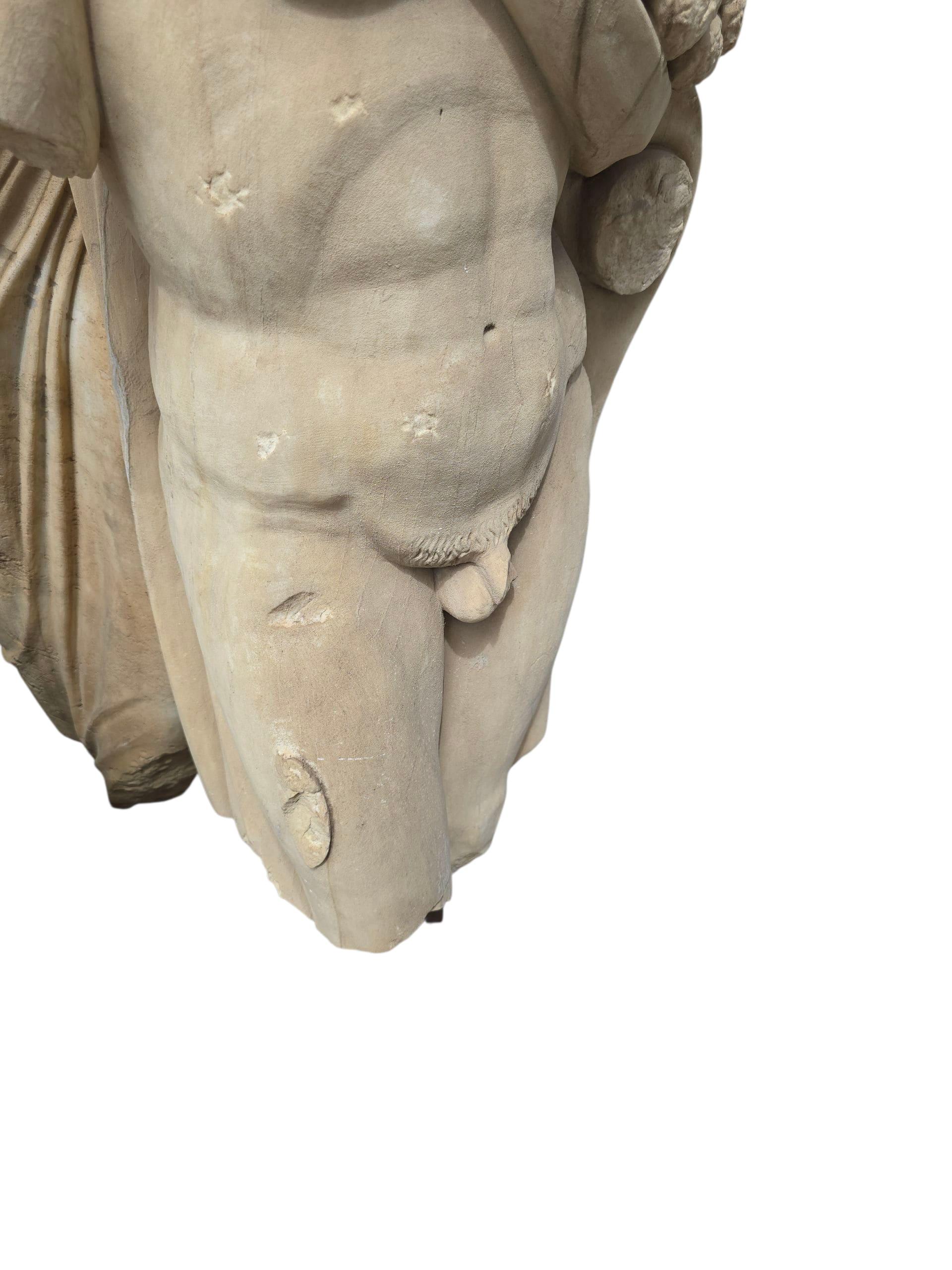 Large Classical Marble Torso of Hercules on Marble Base, Early 20th Century For Sale 4