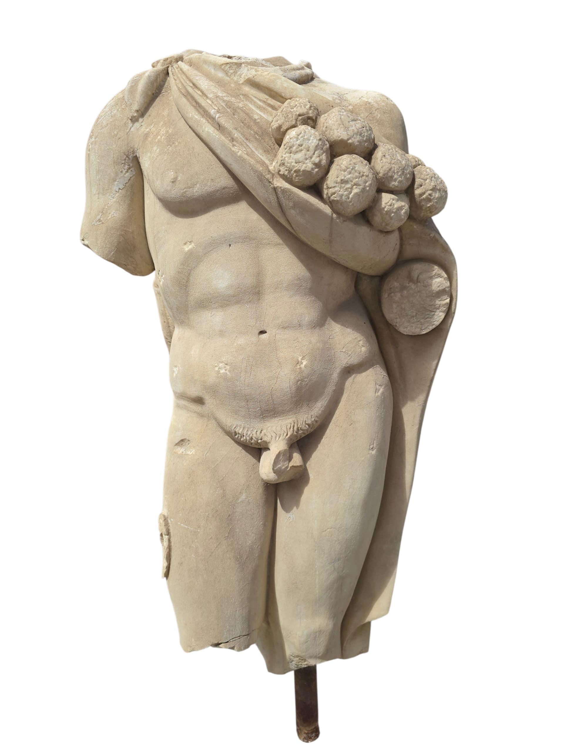 Large Classical Marble Torso of Hercules on Marble Base, Early 20th Century For Sale 5