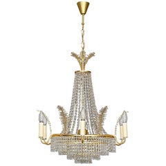Large Classical Palwa Chandelier Gilt Brass Faceted Crystal Glass Palm Crown Top