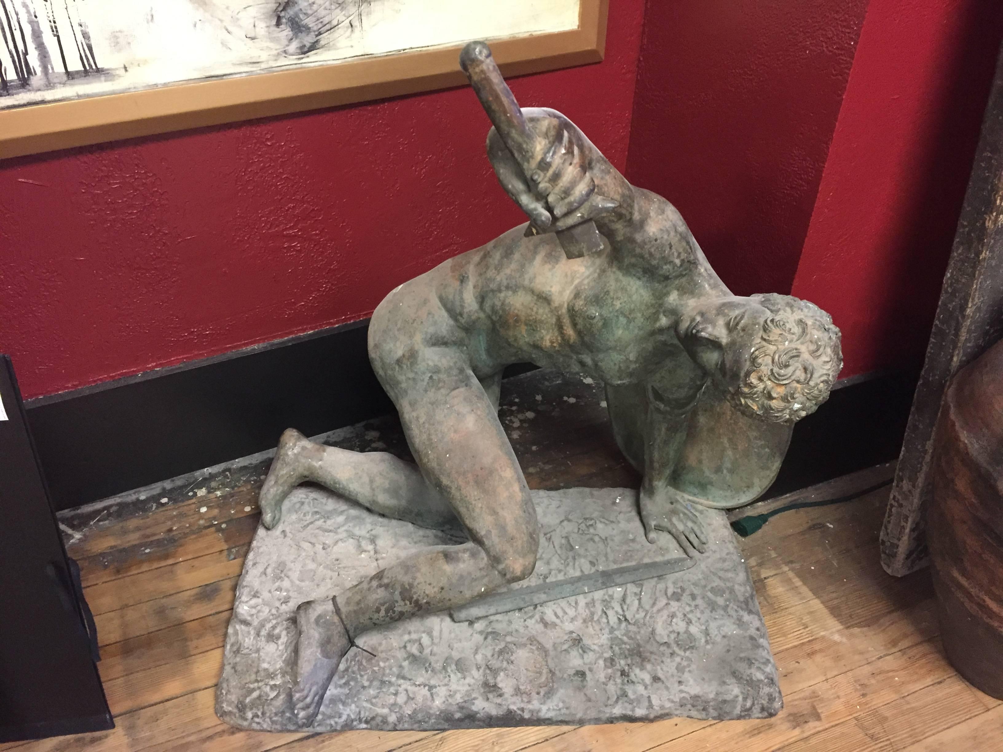 19th Century Large Classical Roman Male Nude Warrior Bronze Sculpture For Sale