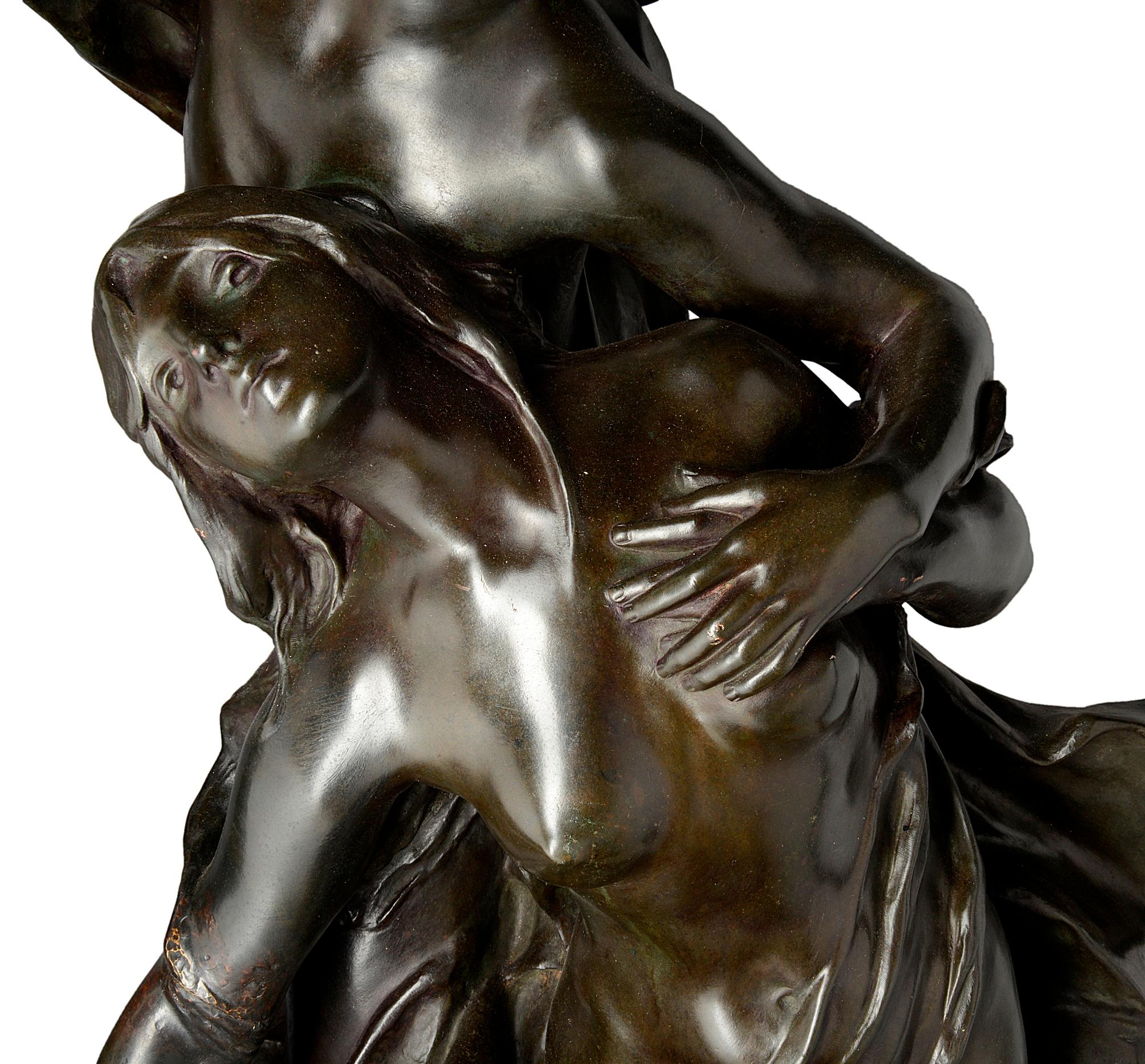 Large Classical Semi Nude Bronze Figures Mounted on Marble Pedestal, circa 1880 For Sale 4
