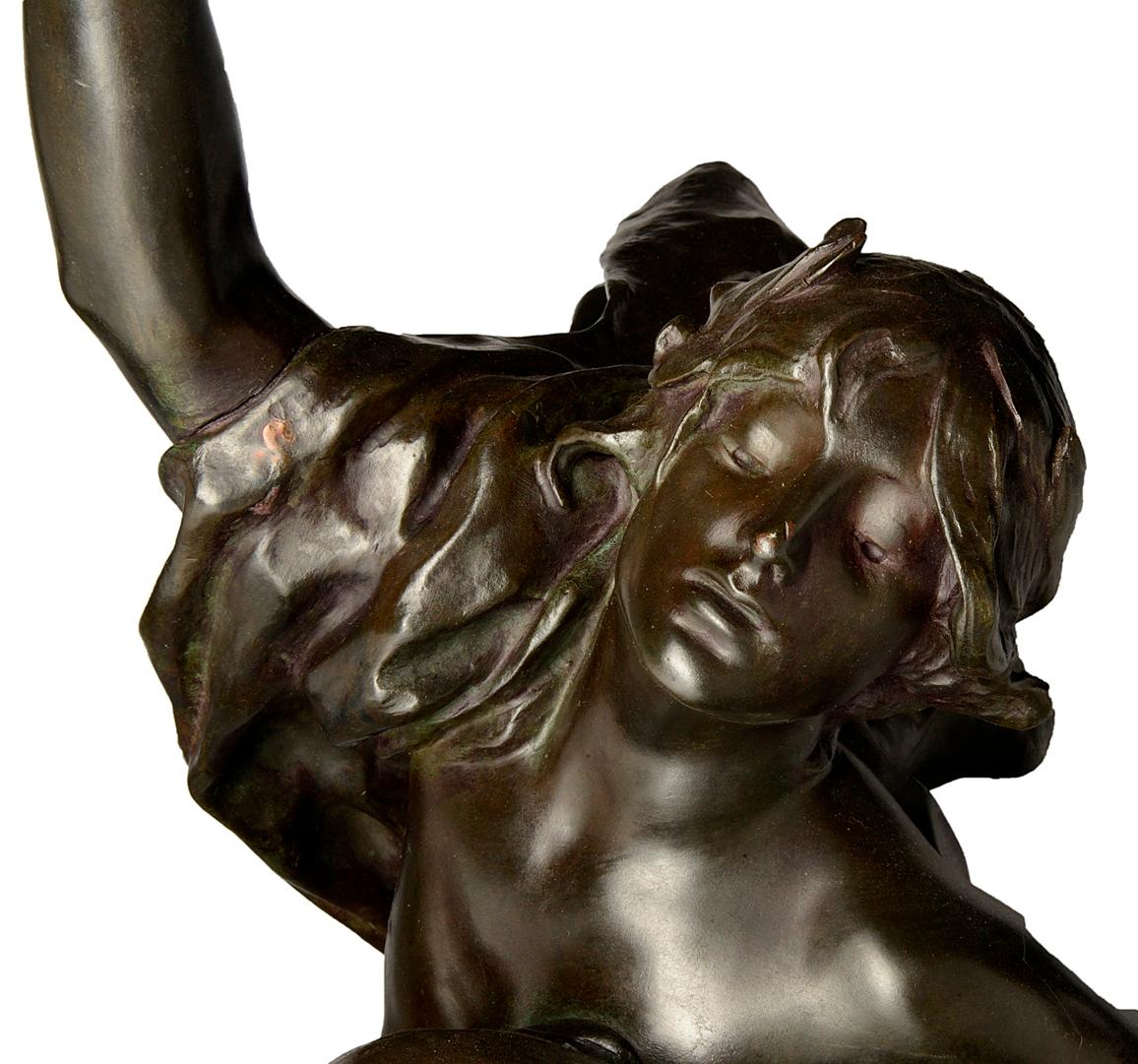 Large Classical Semi Nude Bronze Figures Mounted on Marble Pedestal, circa 1880 For Sale 5