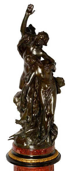 Large Classical Semi Nude Bronze Figures Mounted on Marble Pedestal, circa 1880
