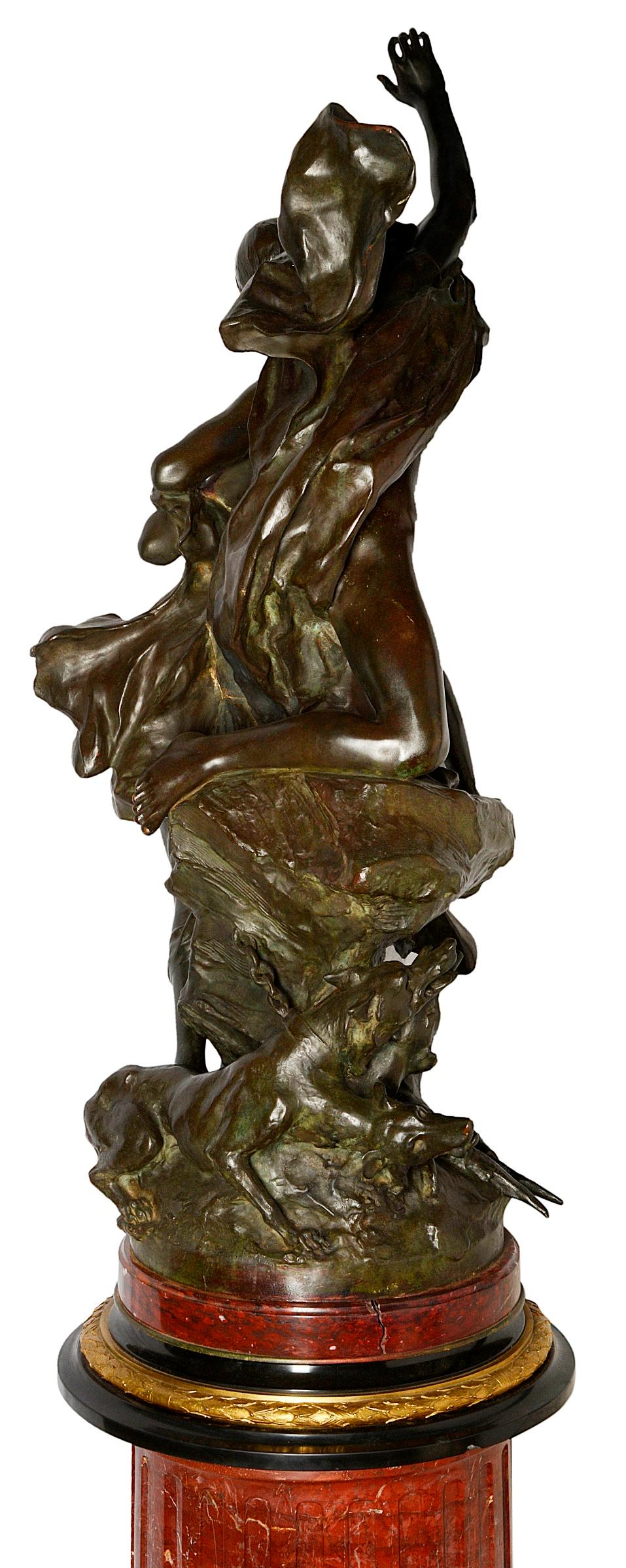 French Large Classical Semi Nude Bronze Figures Mounted on Marble Pedestal, circa 1880 For Sale