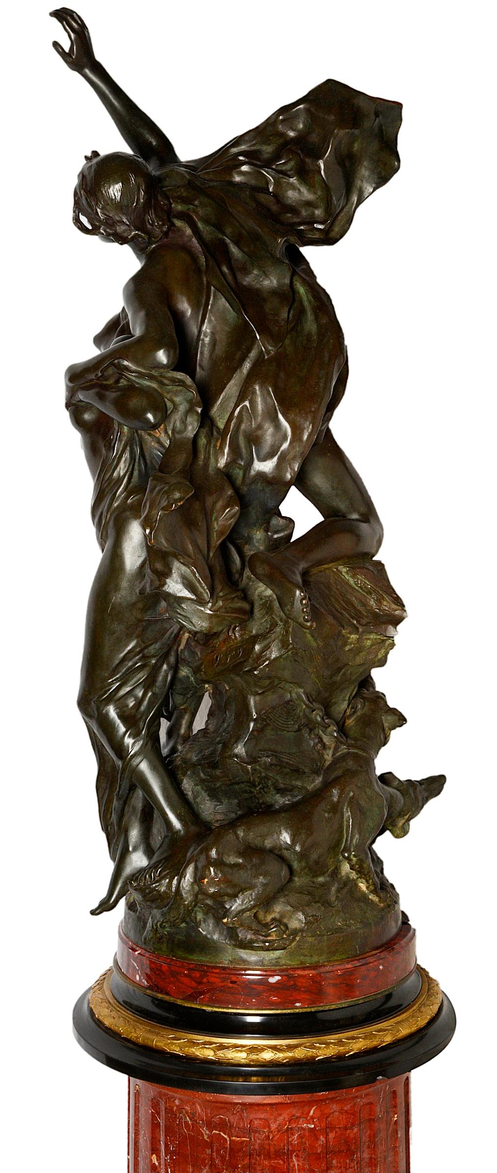 Large Classical Semi Nude Bronze Figures Mounted on Marble Pedestal, circa 1880 In Good Condition For Sale In Brighton, Sussex