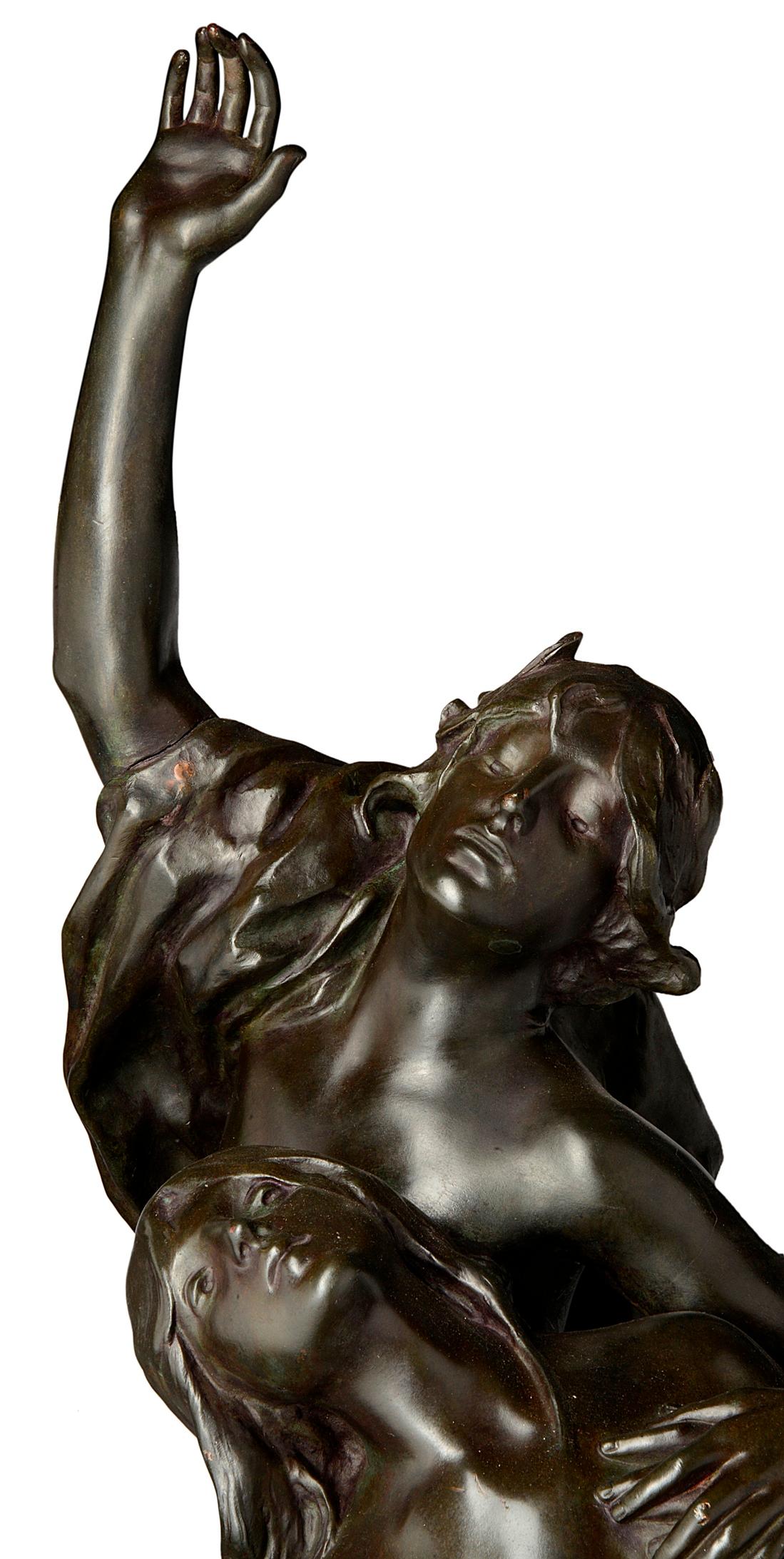 Large Classical Semi Nude Bronze Figures Mounted on Marble Pedestal, circa 1880 For Sale 3