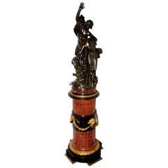 Large Classical Semi Nude Bronze Figures Mounted on Marble Pedestal, circa 1880