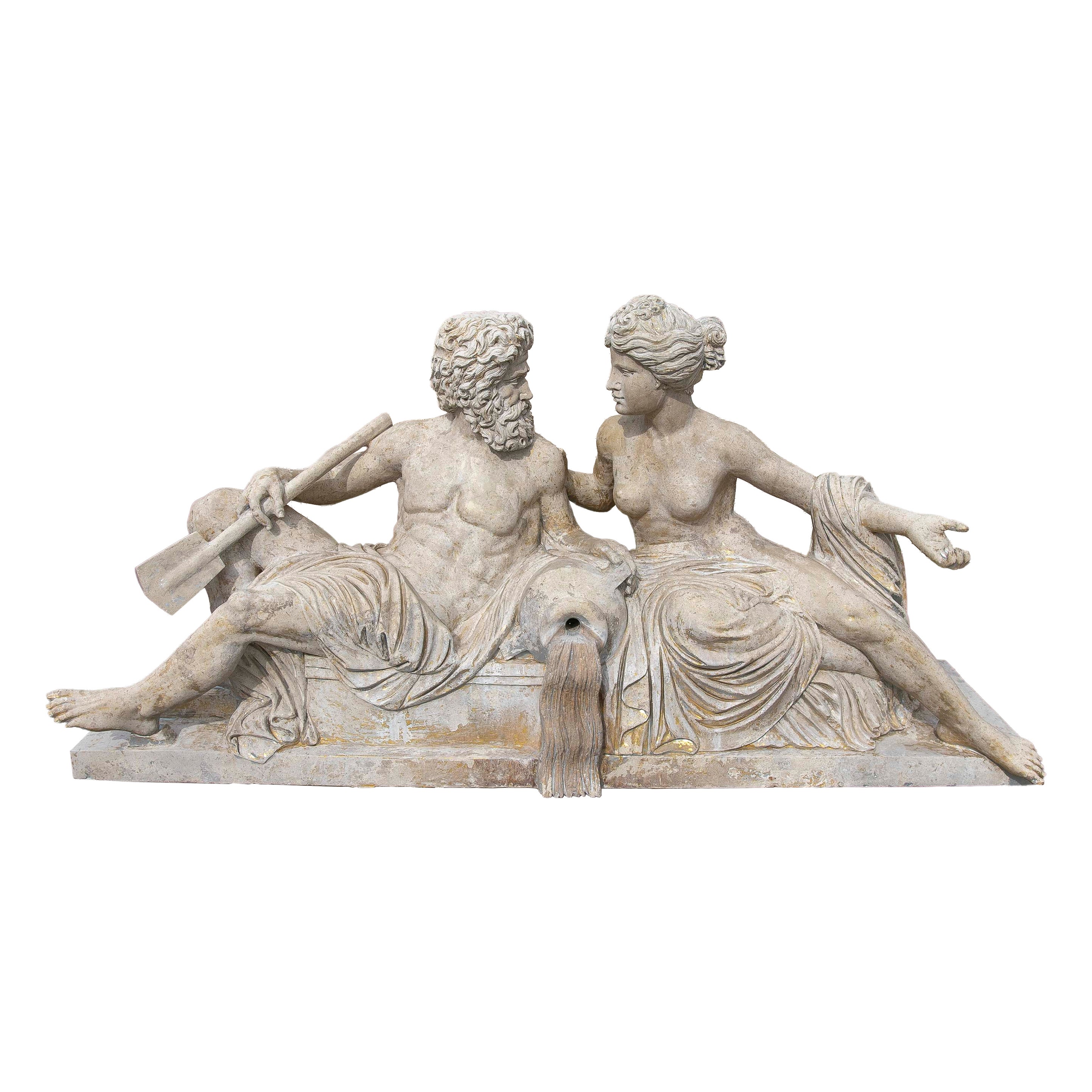 Large Classical Stone Sculpture Group with Mythological Figures