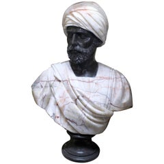 Large Classical Style Carved Marble Bust of Turbaned Man