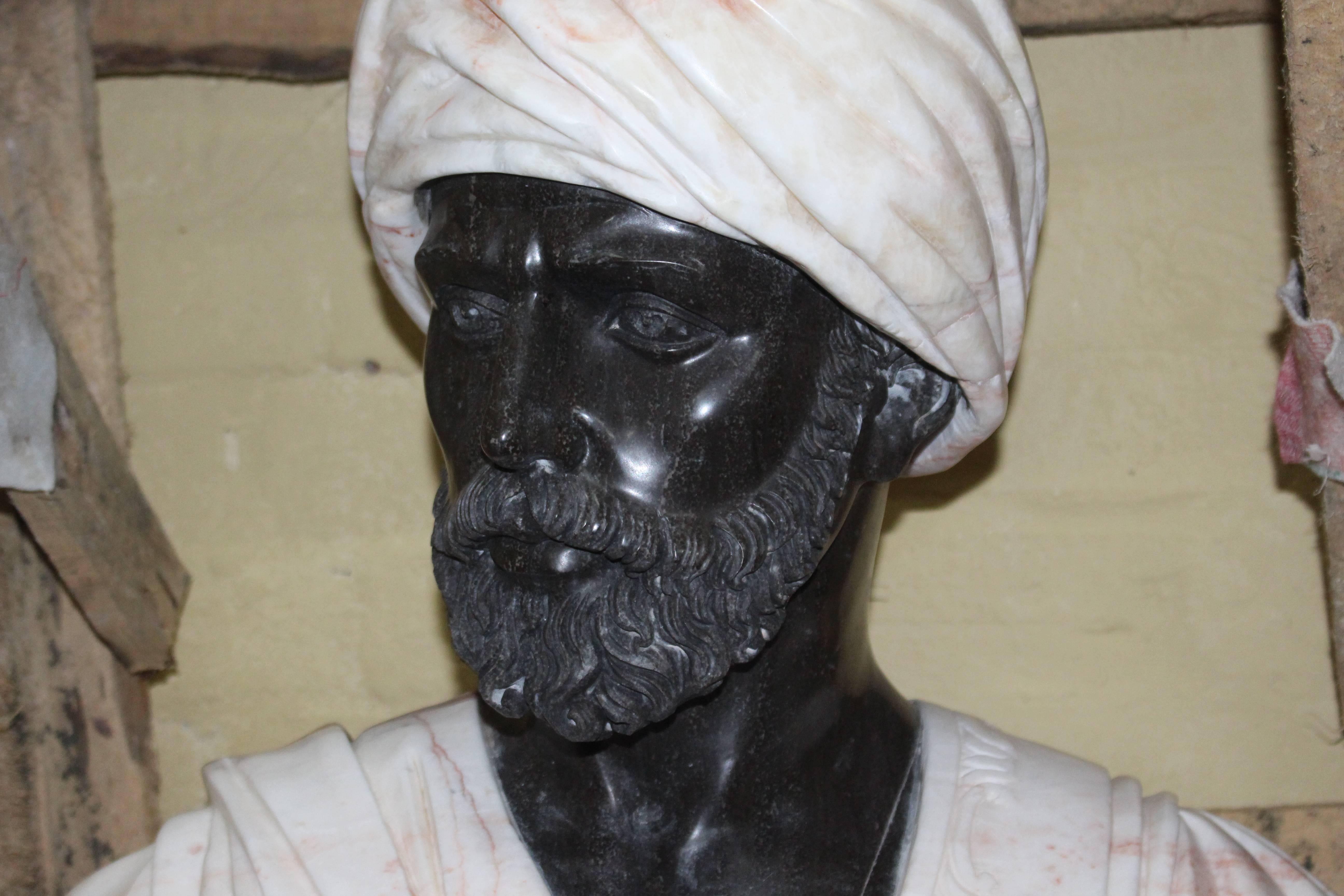 Large Classical Style Carved Marble Bust of Turbaned Man In Excellent Condition For Sale In Worcester, Worcestershire
