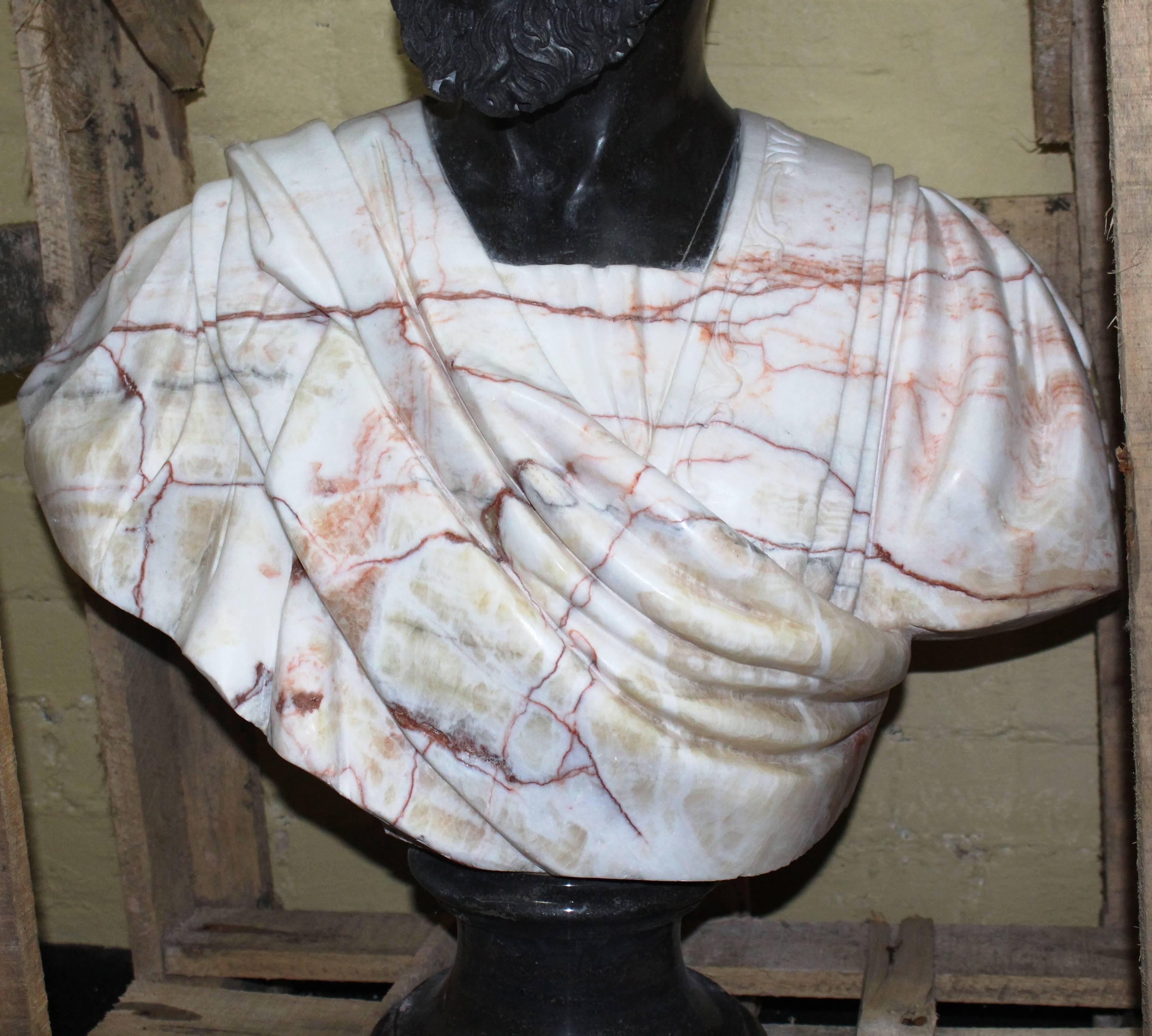 20th Century Large Classical Style Carved Marble Bust of Turbaned Man For Sale