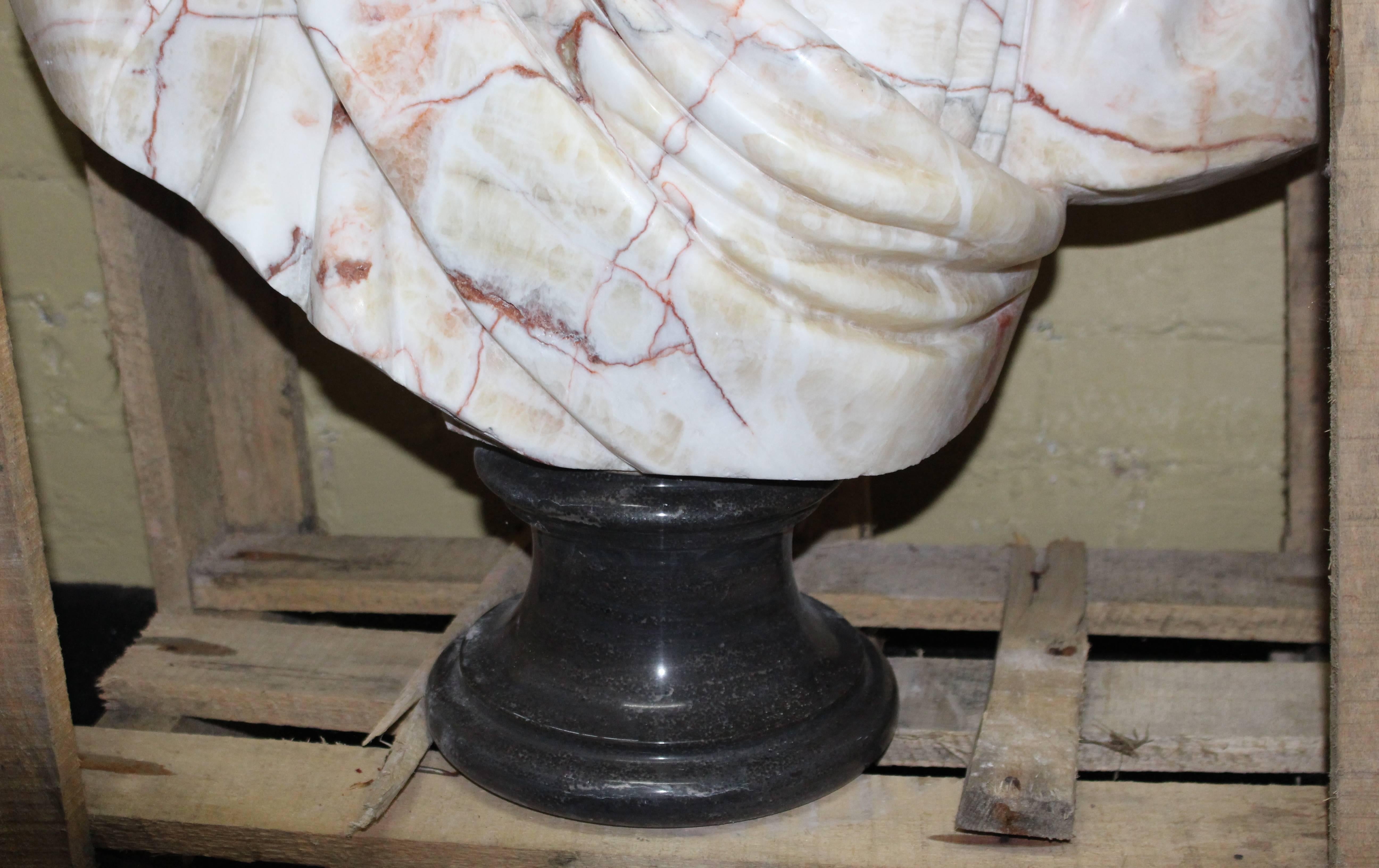 Large Classical Style Carved Marble Bust of Turbaned Man For Sale 1