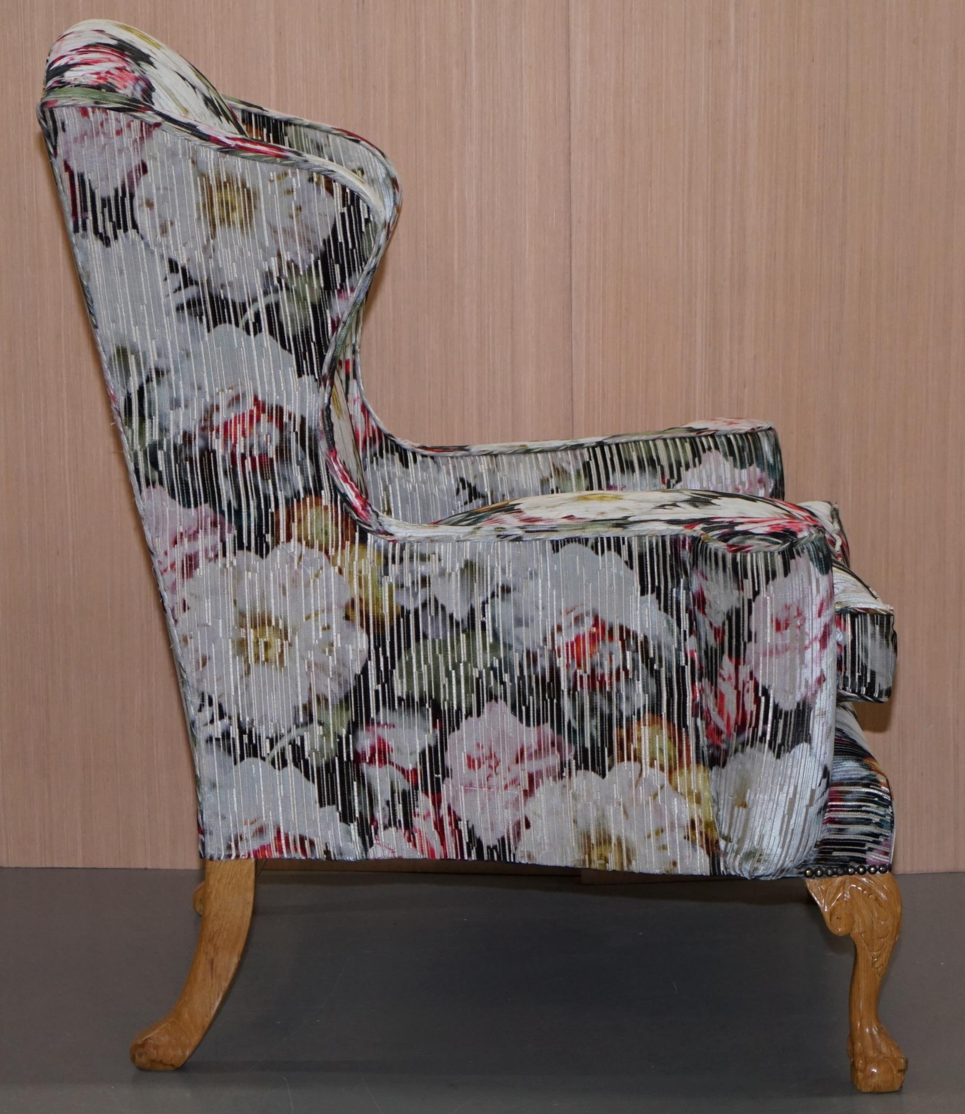 Large Claw and Ball Feet Sinclair Matthews Floral Upholstered Wingback Armchair 1