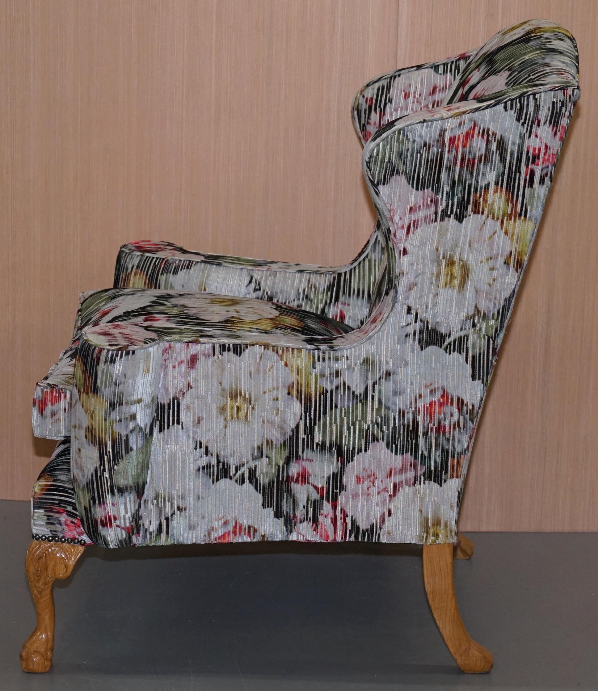 Large Claw and Ball Feet Sinclair Matthews Floral Upholstered Wingback Armchair 6