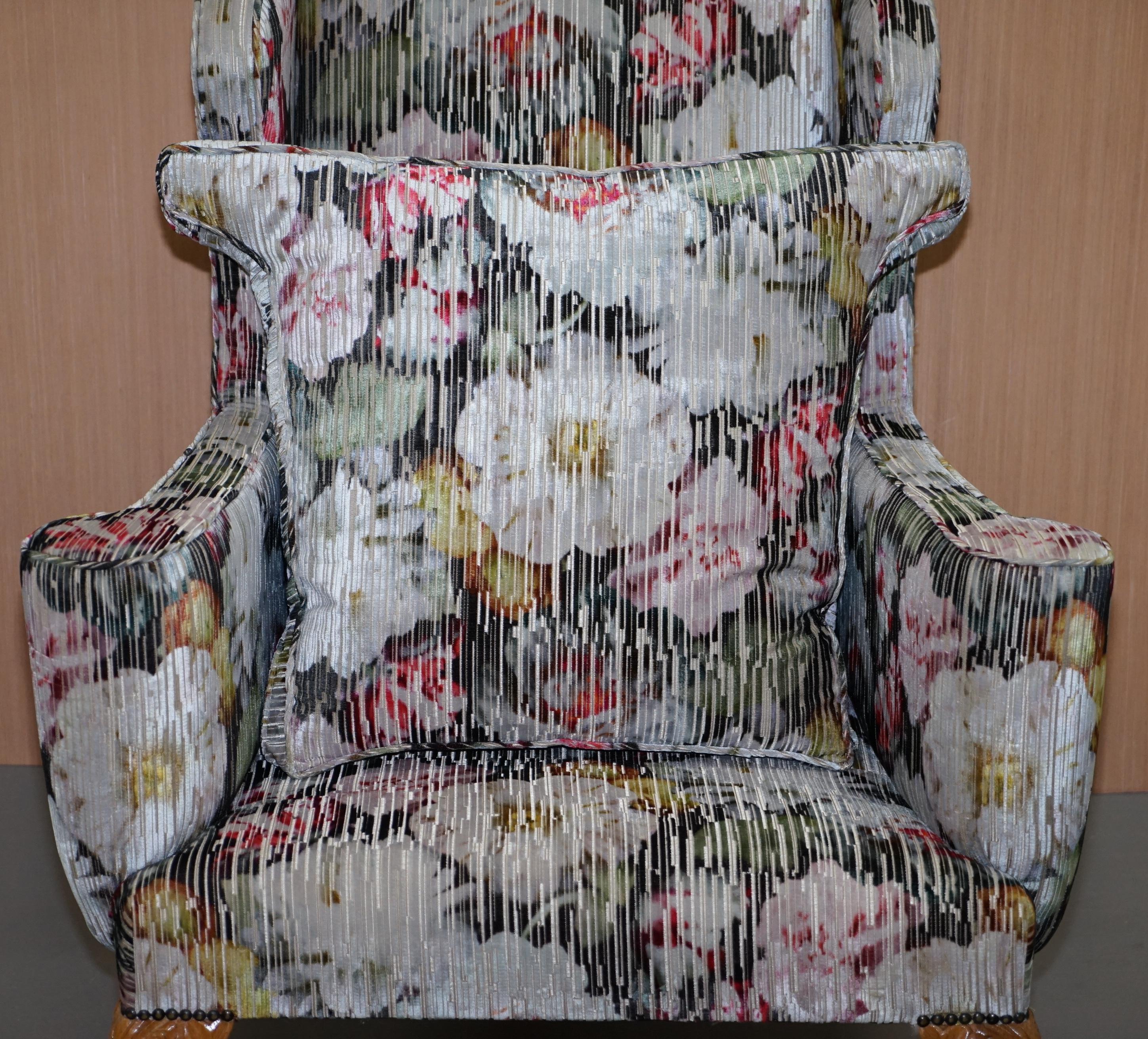 Large Claw and Ball Feet Sinclair Matthews Floral Upholstered Wingback Armchair 9