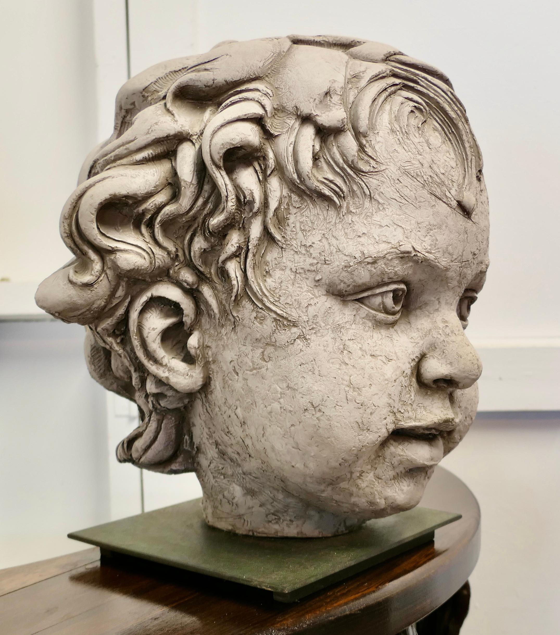 Folk Art Large Clay Bust of a Child by Philippe Seené, 2004 set on Bronze     Life size s For Sale