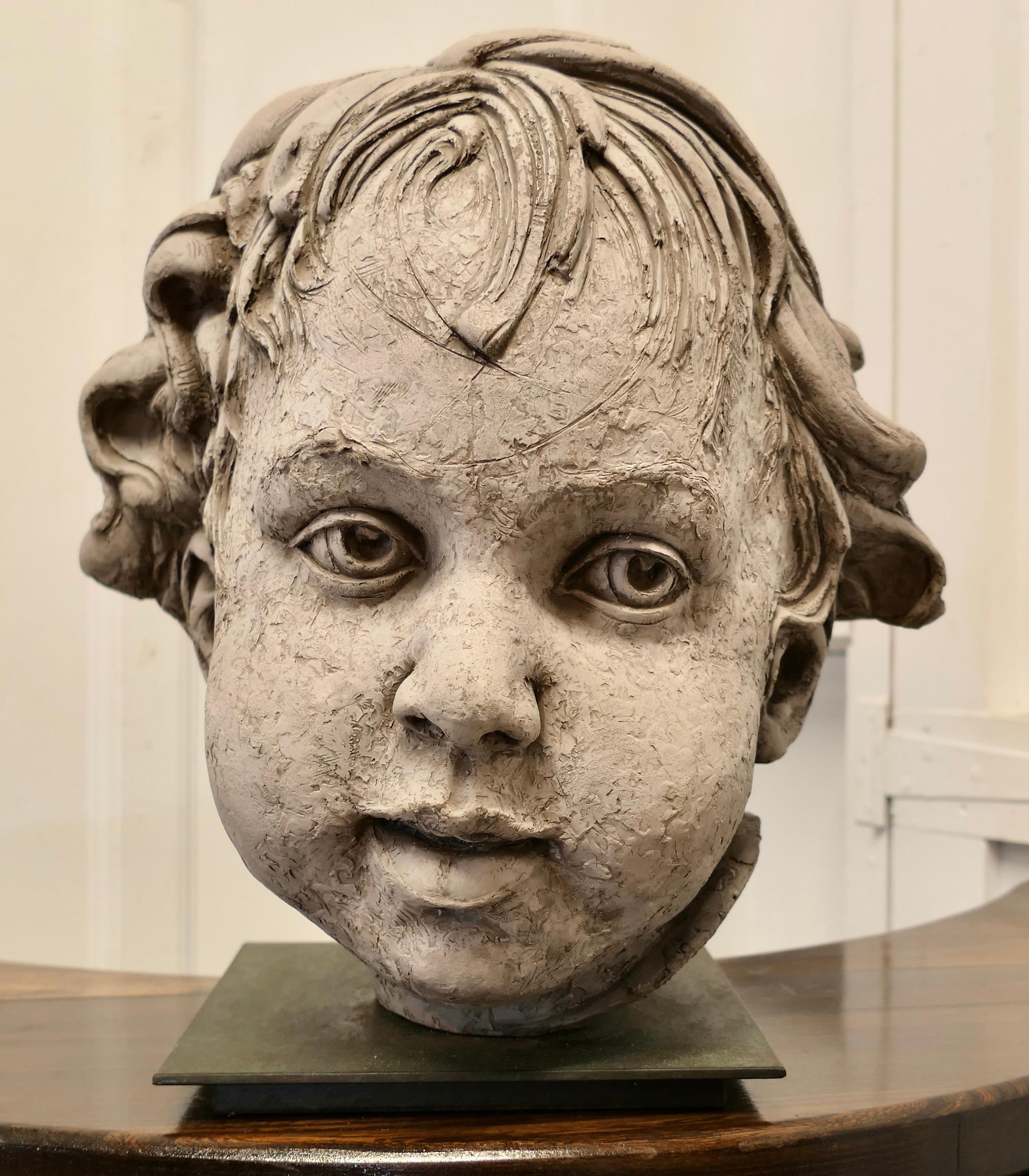 Large Clay Bust of a Child by Philippe Seené, 2004 set on Bronze     Life size s In Good Condition For Sale In Chillerton, Isle of Wight