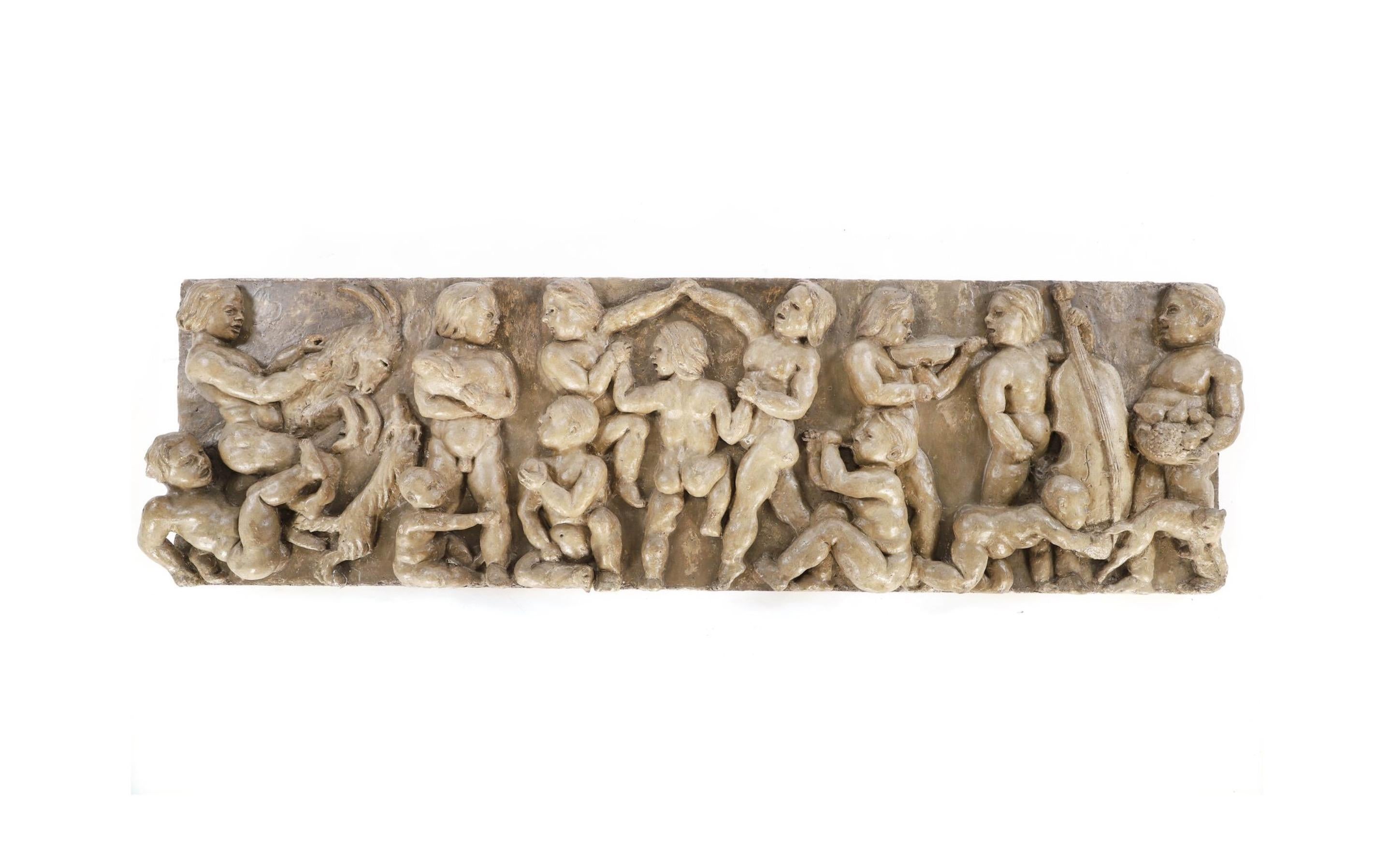 French wall relief, signed on the back
Dance of the putti and bacchantes