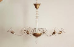 Large Clear and Gold Murano Glass, Mid-Century Modern Chandelier by Cenedese